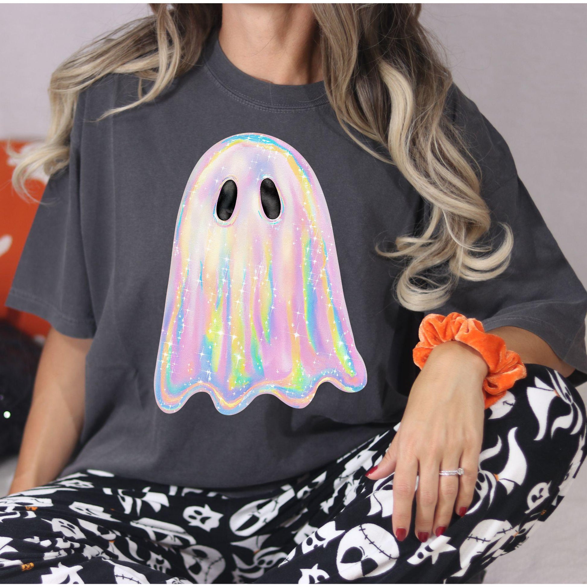 Rainbow Pastel Ghost Shirt | Cute Spooky Halloween Tee | Colorful Ghost Graphic Tee | Fall Aesthetic Oversized DTG T-Shirt