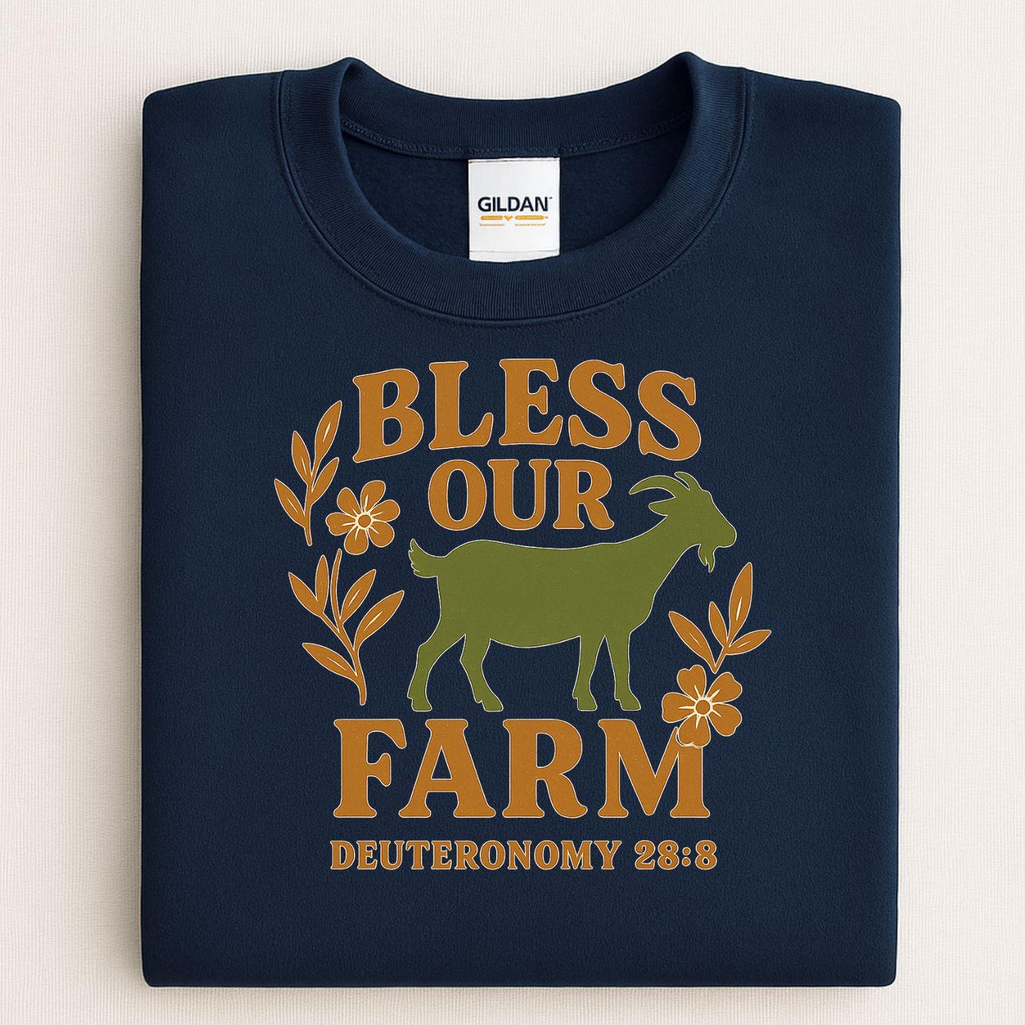 Bless Our Farm Sweatshirt | Rustic Goat and Floral Christian Pullover | Faith-Based Country Living Apparel, Goat farm shirt, Womens goat top