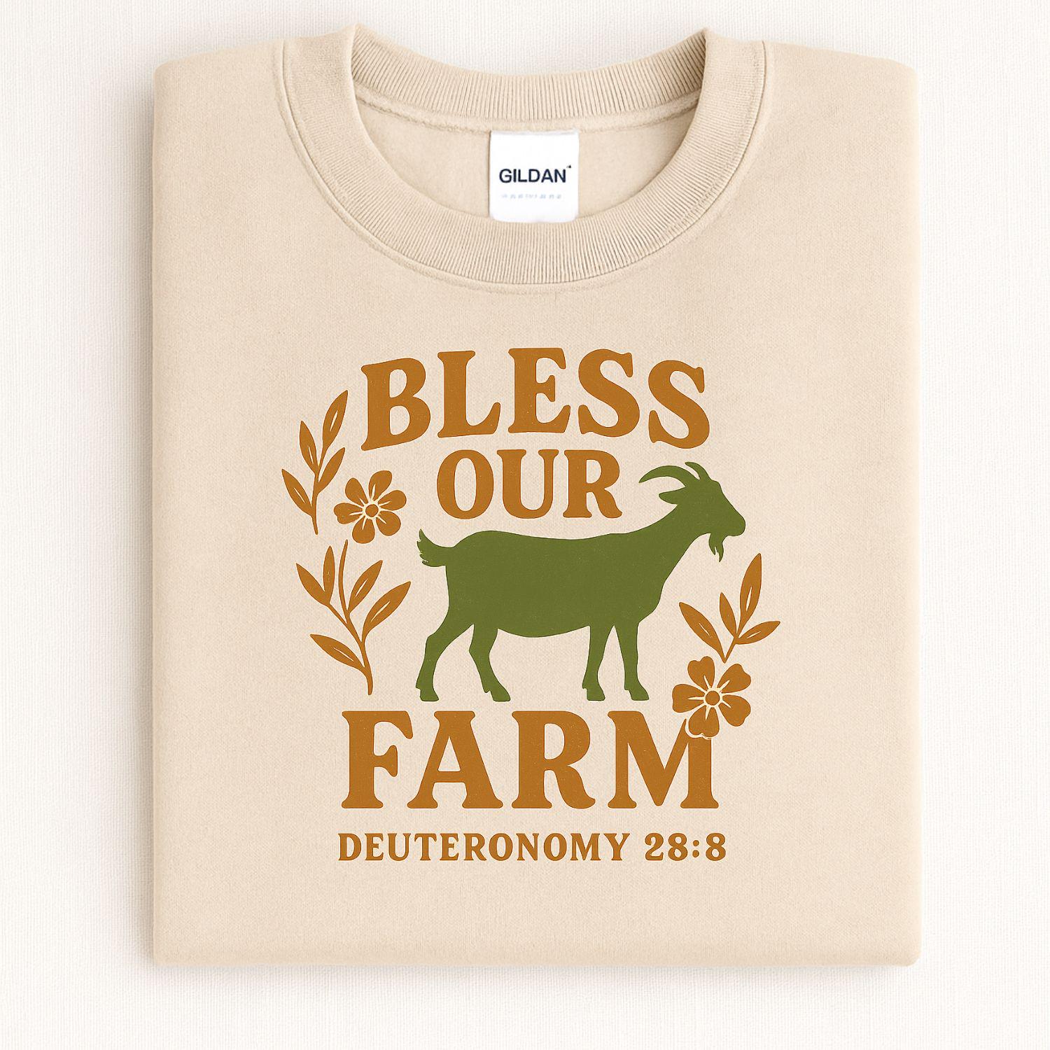 Bless Our Farm Sweatshirt | Rustic Goat and Floral Christian Pullover | Faith-Based Country Living Apparel, Goat farm shirt, Womens goat top