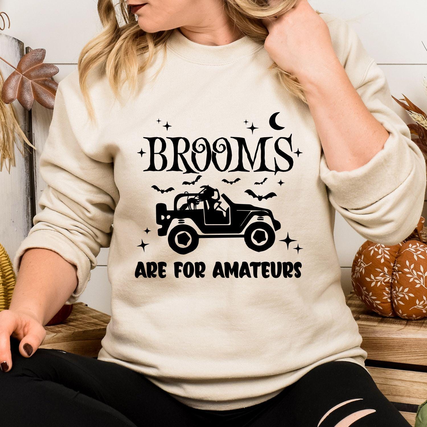 Halloween Jeep Witch Sweatshirt | Fall Bat Moon Star Design | Funny Spooky Season Crewneck | Autumn Off-Road Lover Gift for Her