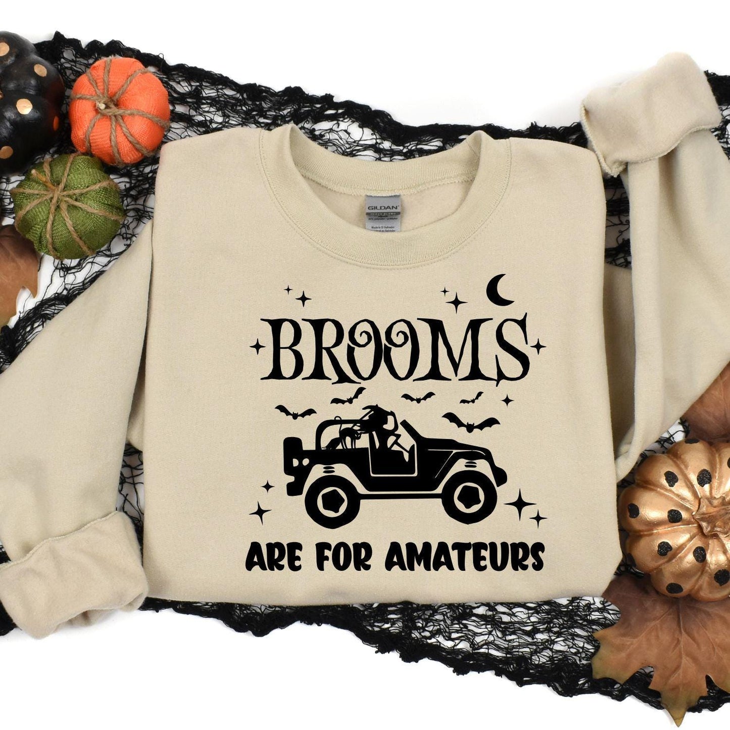 Halloween Jeep Witch Sweatshirt | Fall Bat Moon Star Design | Funny Spooky Season Crewneck | Autumn Off-Road Lover Gift for Her