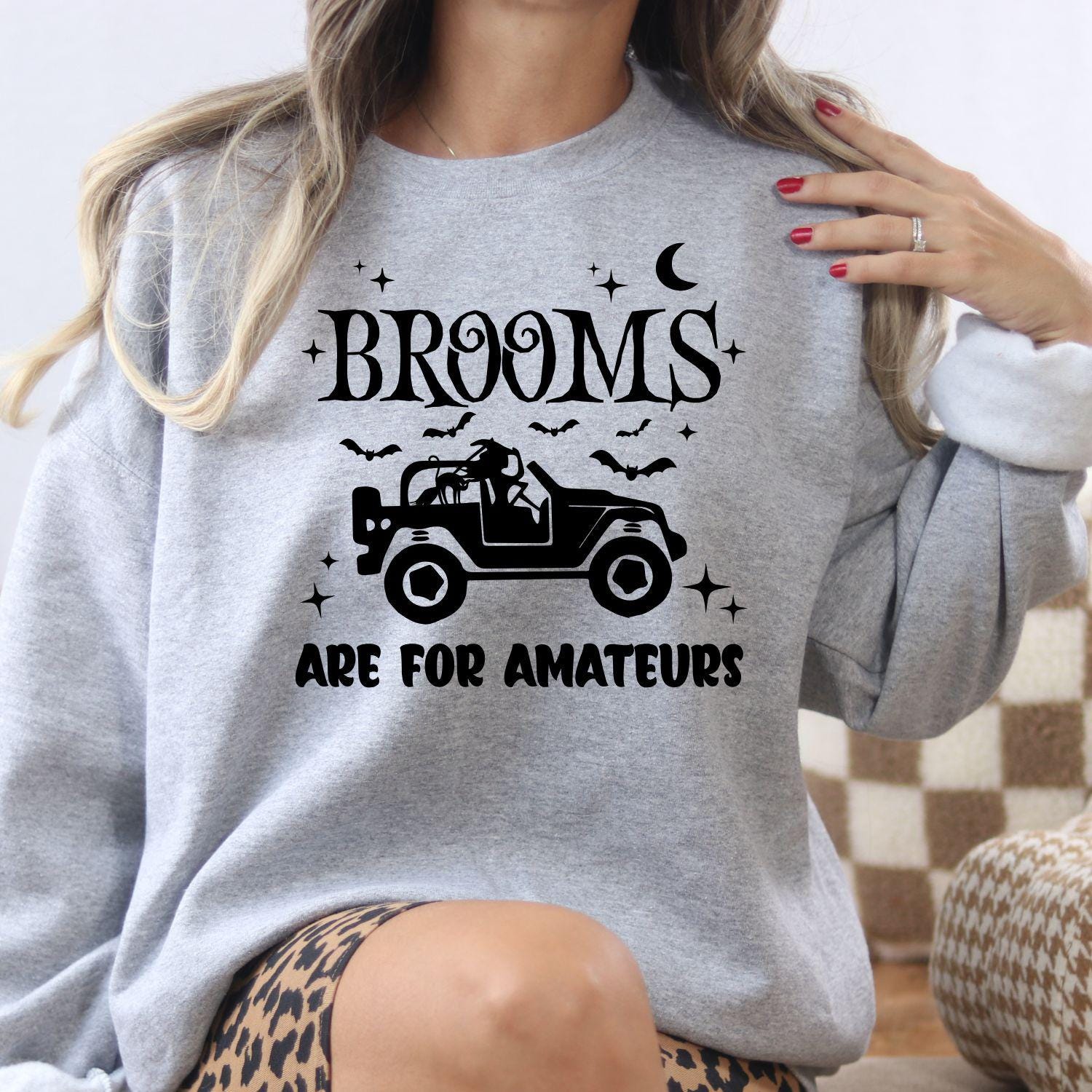 Halloween Jeep Witch Sweatshirt | Fall Bat Moon Star Design | Funny Spooky Season Crewneck | Autumn Off-Road Lover Gift for Her