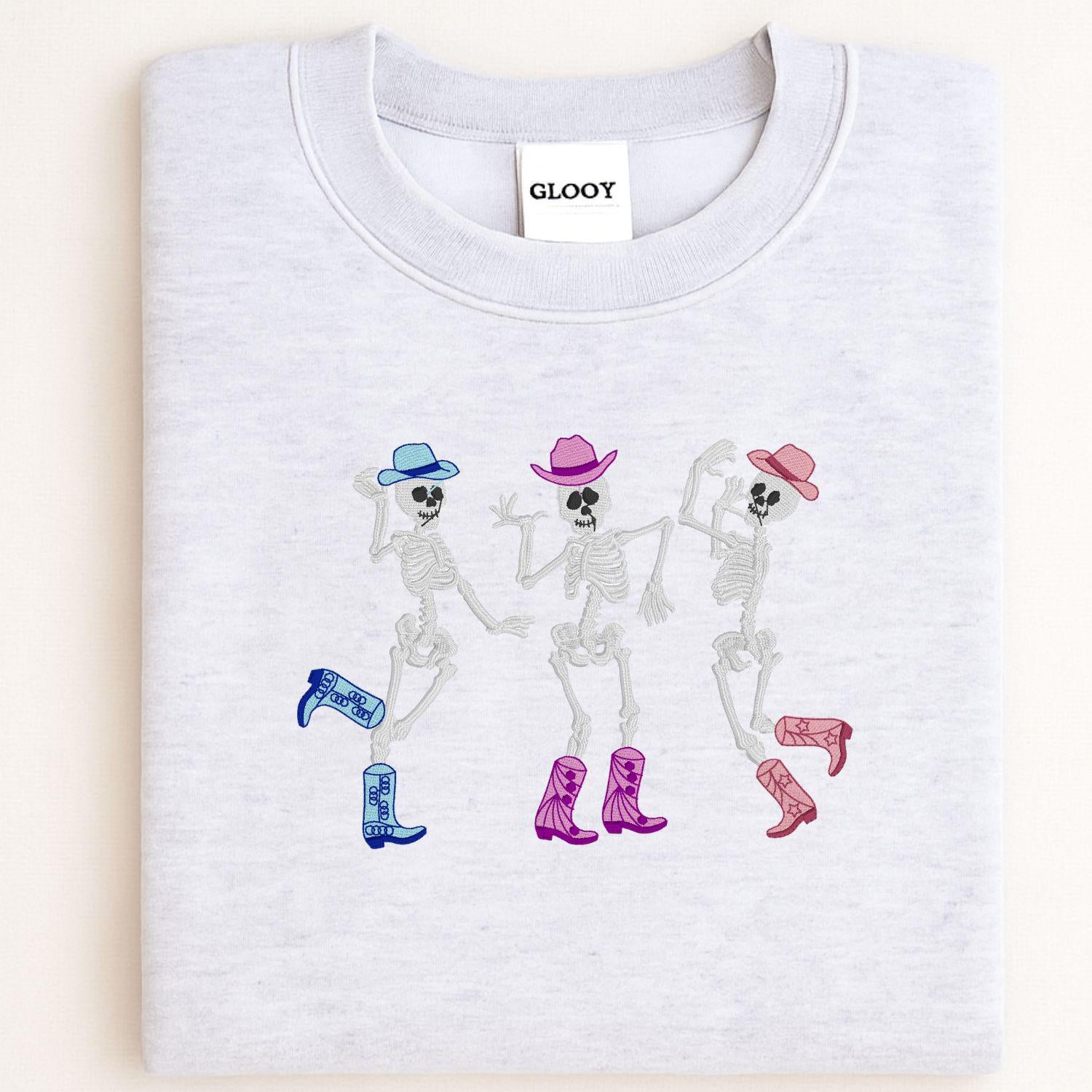 Dancing Skulls Halloween Embroidery Crewneck, Halloween Sweatshirt, Gift For Mom Or Girlfriend