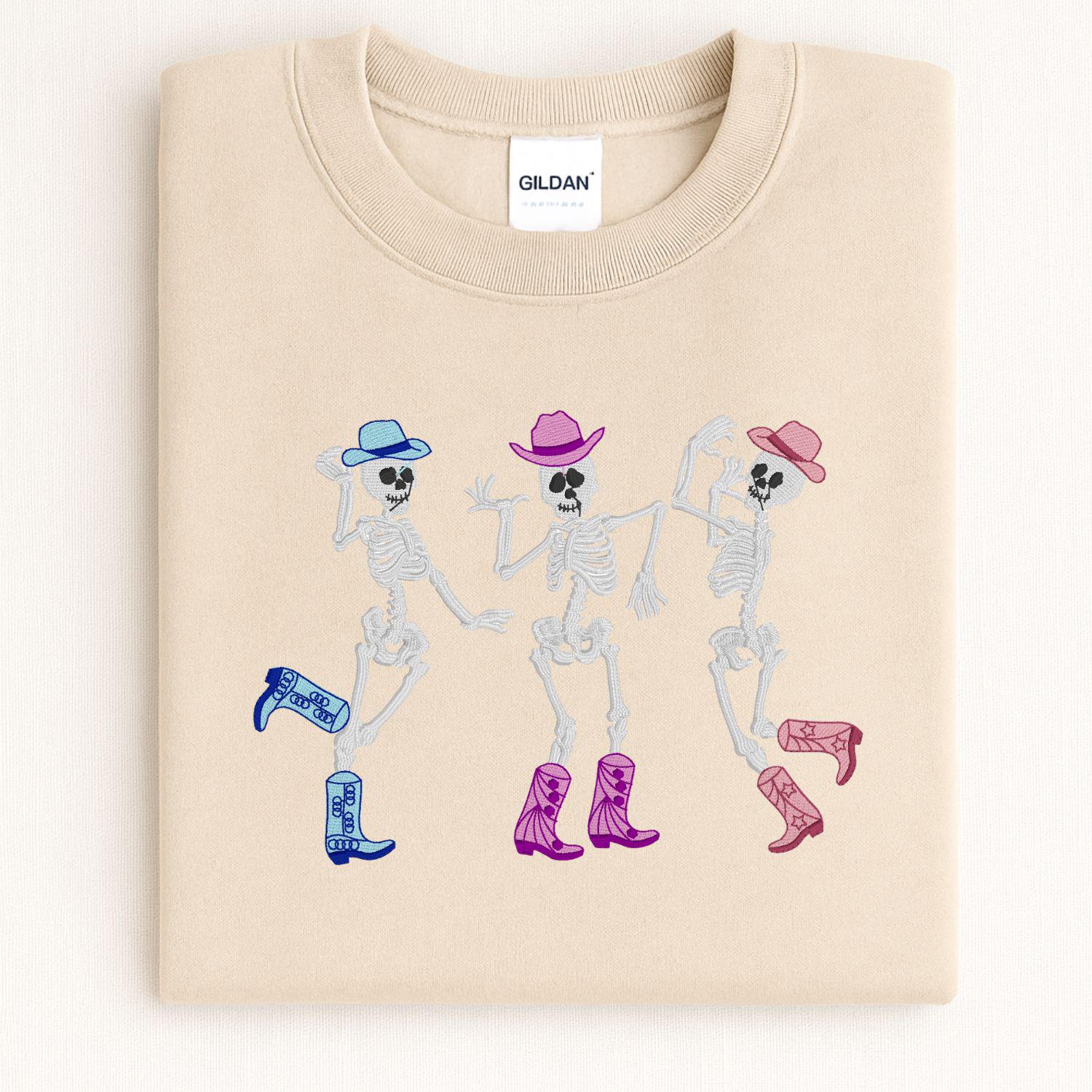 Dancing Skulls Halloween Embroidery Crewneck, Halloween Sweatshirt, Gift For Mom Or Girlfriend