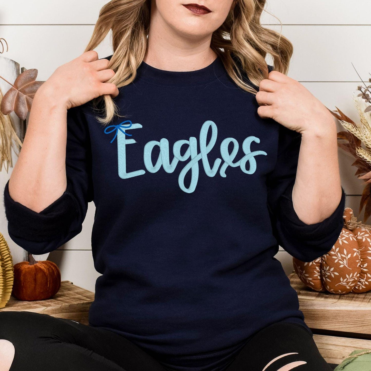 Eagles Script Embroidery Sweatshirt | Cozy Football Team Spirit Pullover | Custom Lettering Fall Game Day Crewneck | Gift for Fans