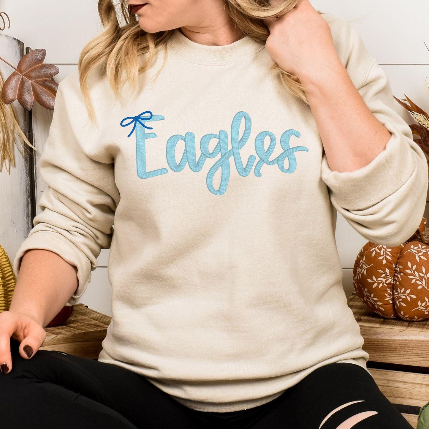 Eagles Script Embroidery Sweatshirt | Cozy Football Team Spirit Pullover | Custom Lettering Fall Game Day Crewneck | Gift for Fans