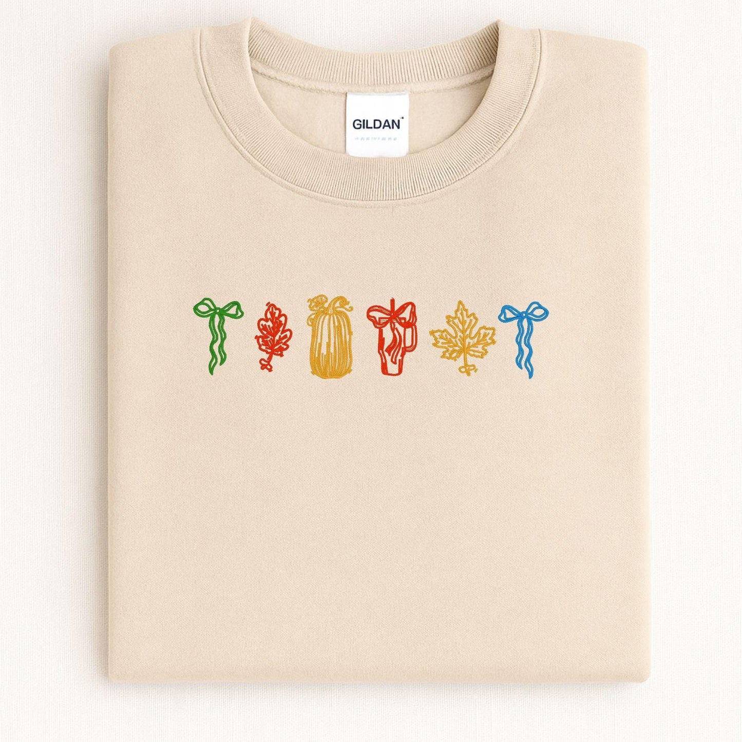 Cozy Fall Embroidery Sweatshirt | Autumn Leaf and Pumpkin Design | Colorful Seasonal Pullover | Thanksgiving Gift for Women and Friends