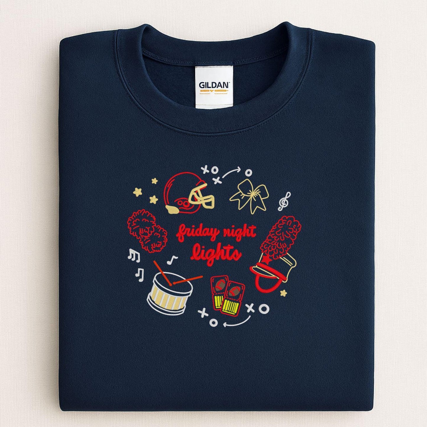 Friday Night Lights Embroidery Sweatshirt | Game Day Football Shirt | Cozy Fall Stadium Top | Cheer Band Pep Rally Outfit