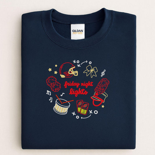 Friday Night Lights Embroidery Sweatshirt | Game Day Football Shirt | Cozy Fall Stadium Top | Cheer Band Pep Rally Outfit