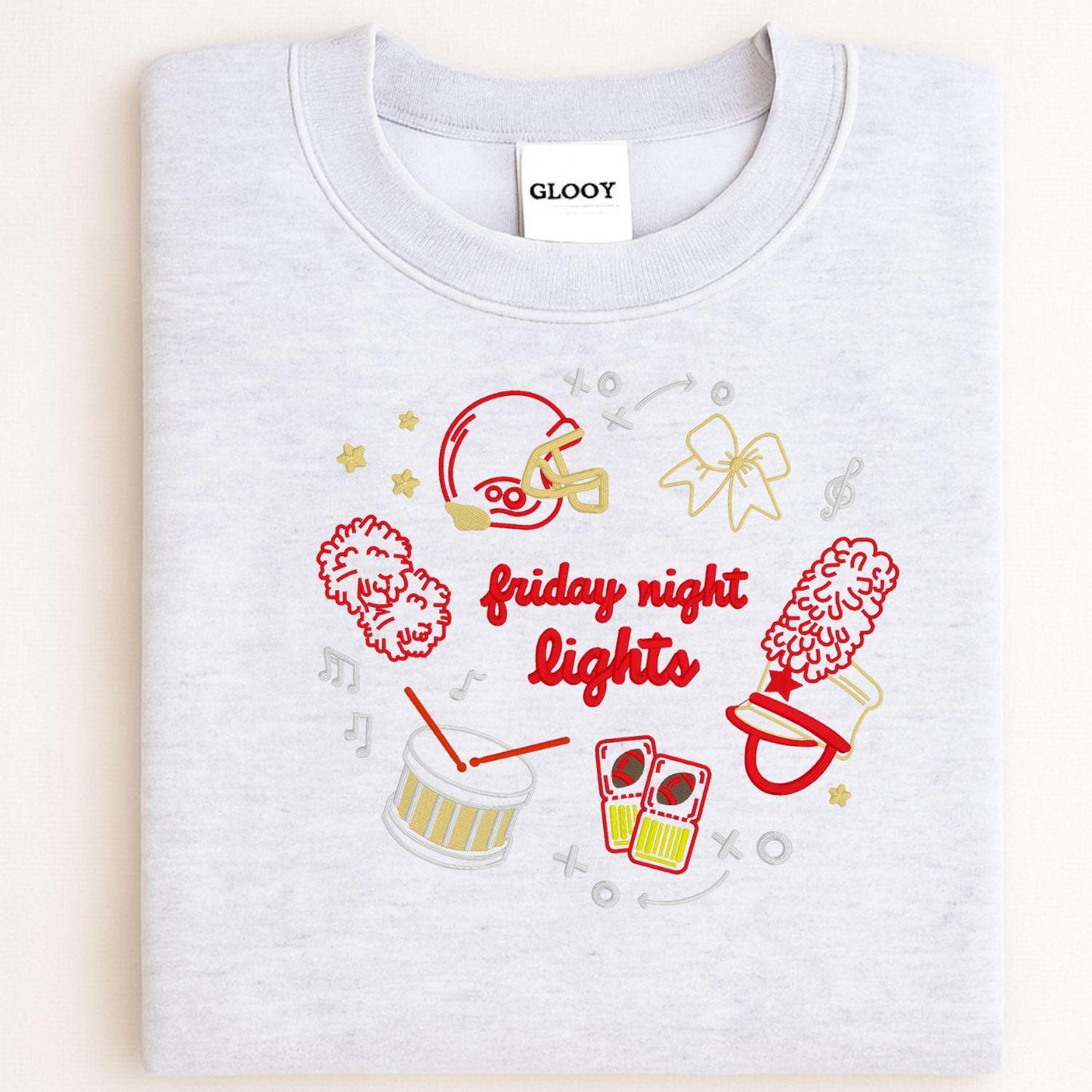 Friday Night Lights Embroidery Sweatshirt | Game Day Football Shirt | Cozy Fall Stadium Top | Cheer Band Pep Rally Outfit