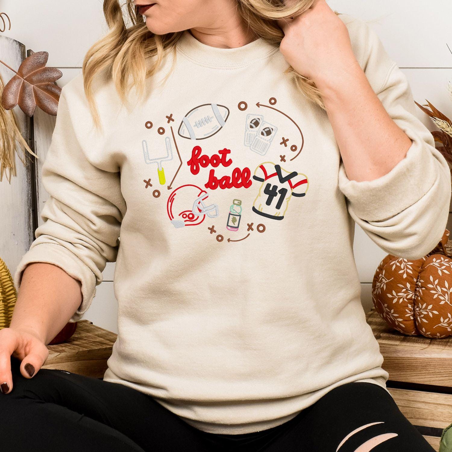 Game Day Football Embroidery Sweatshirt | Cozy Fall Sports Crewneck | Handmade Tailgate Shirt | Unisex Autumn Game Spirit Apparel