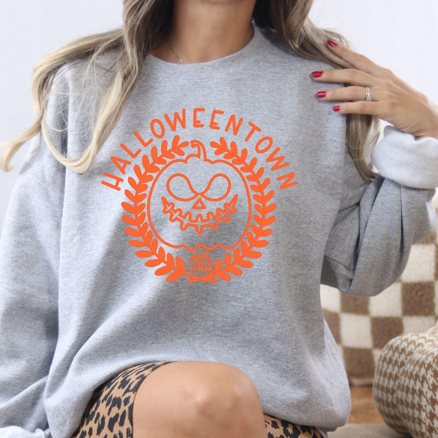 Halloween Pumpkin Face Embroidery Sweatshirt | Spooky Fall Season Crewneck | Cozy Autumn Pumpkin Stitch Shirt for Halloween Lovers