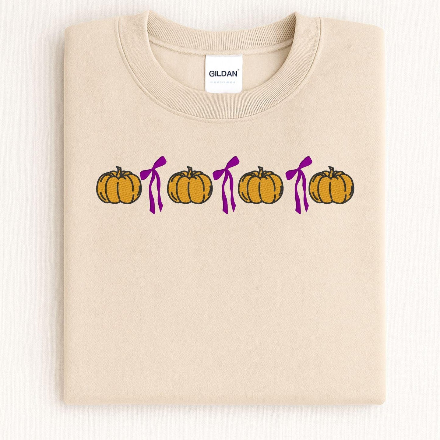 Cozy Pumpkin Bow Embroidery Sweatshirt | Fall Autumn Pullover | Cute Cozy Season Shirt | Pumpkin Lover Outfit | Harvest Aesthetic