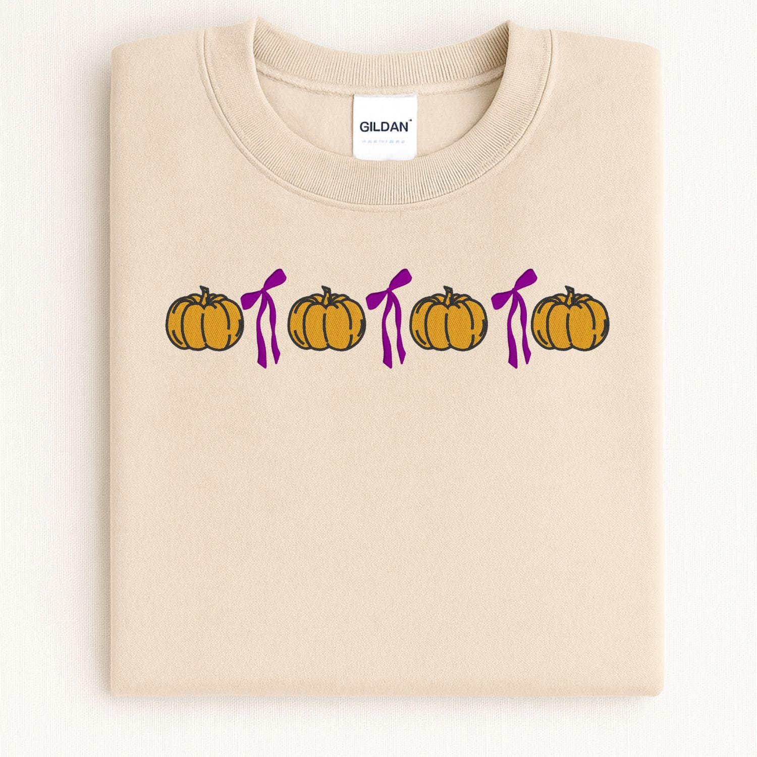 Cozy Pumpkin Bow Embroidery Sweatshirt | Fall Autumn Pullover | Cute Cozy Season Shirt | Pumpkin Lover Outfit | Harvest Aesthetic