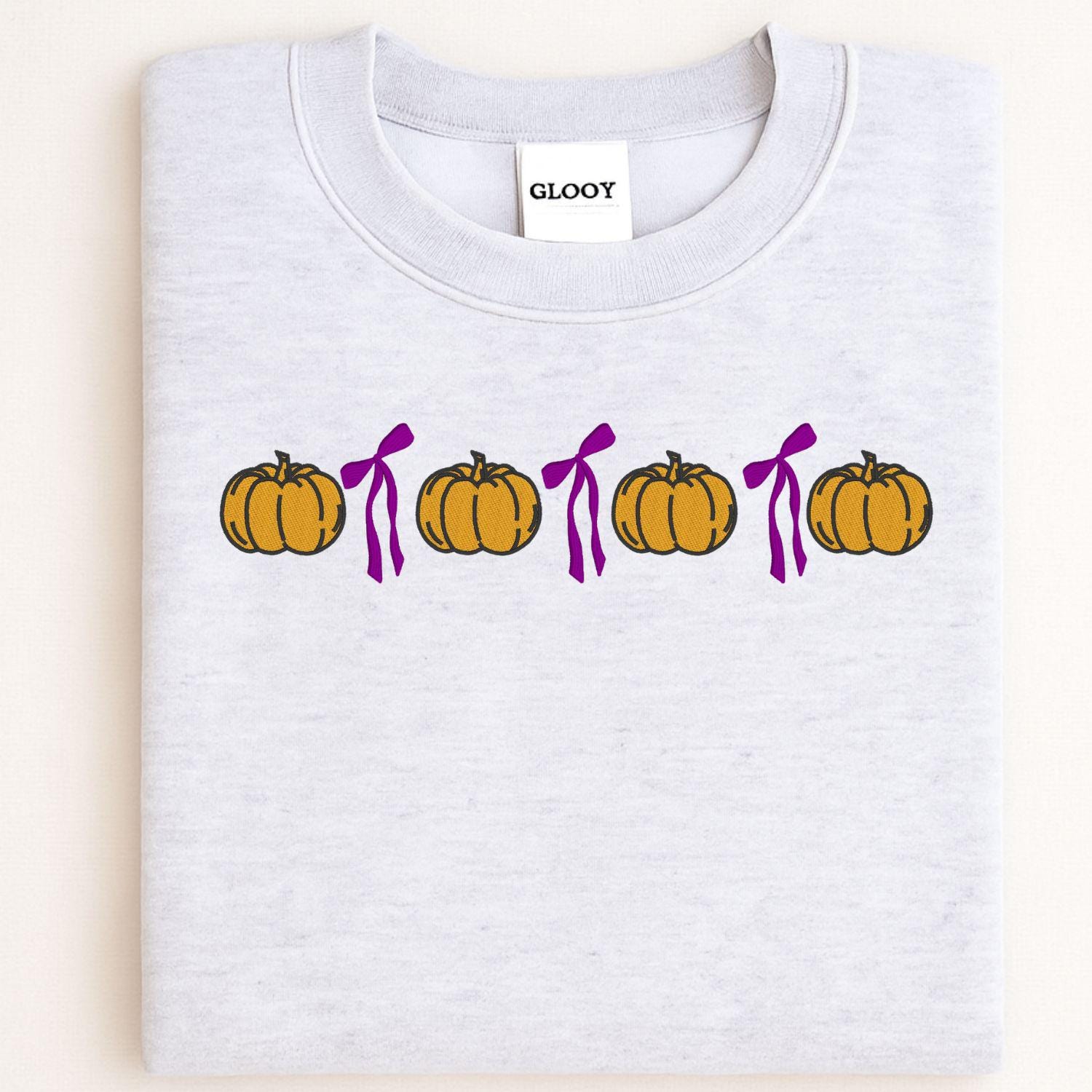 Cozy Pumpkin Bow Embroidery Sweatshirt | Fall Autumn Pullover | Cute Cozy Season Shirt | Pumpkin Lover Outfit | Harvest Aesthetic