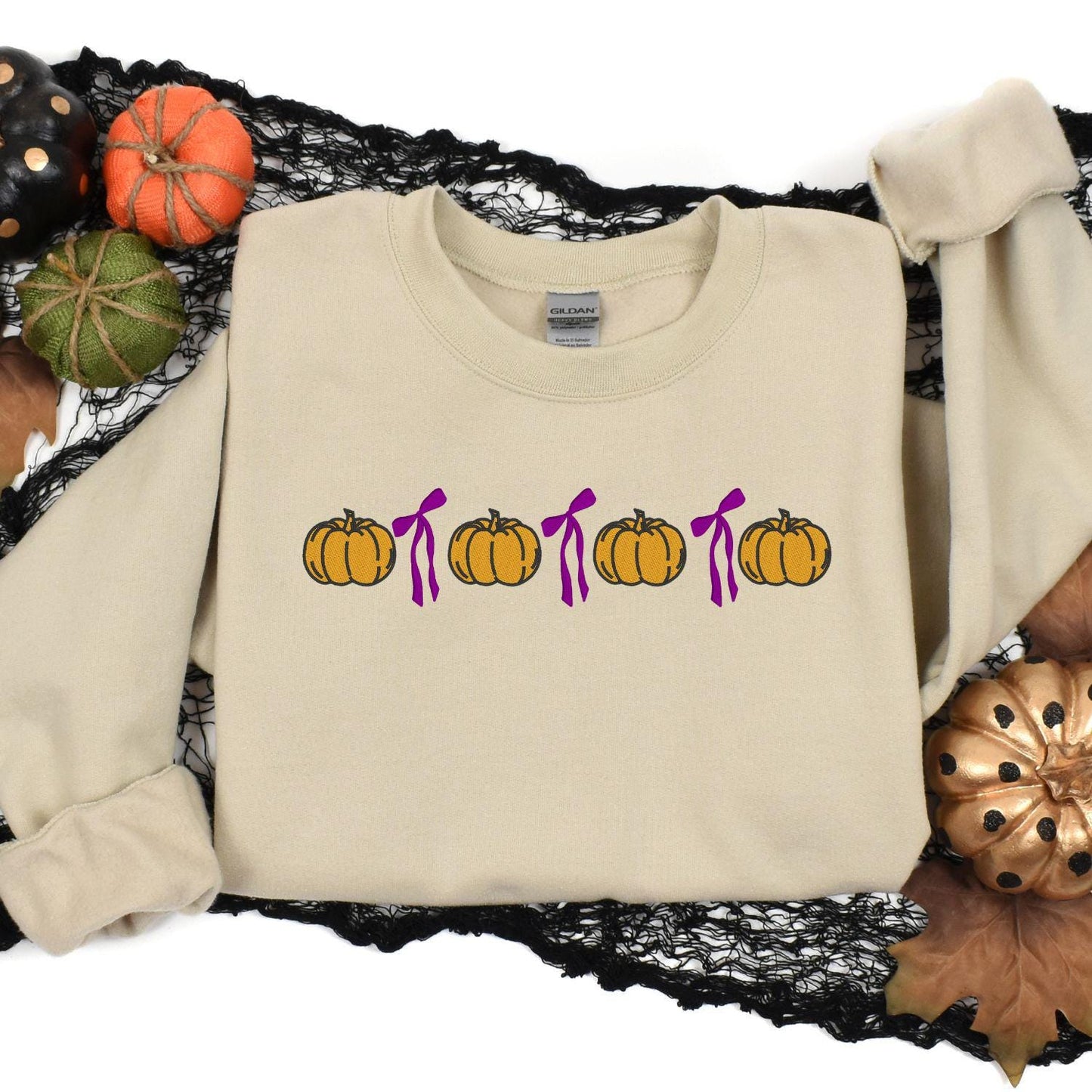 Cozy Pumpkin Bow Embroidery Sweatshirt | Fall Autumn Pullover | Cute Cozy Season Shirt | Pumpkin Lover Outfit | Harvest Aesthetic