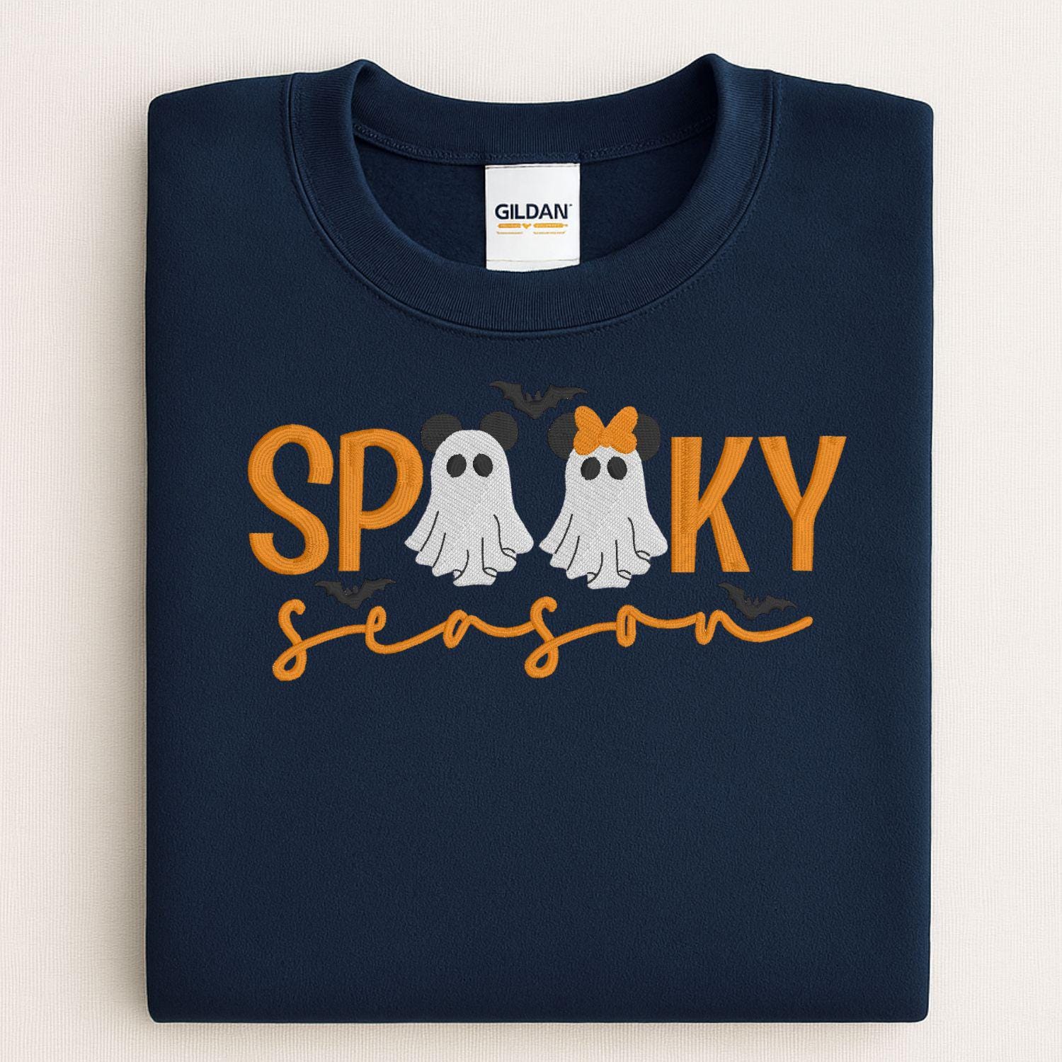 Spooky Season Ghost Embroidery Sweatshirt | Cute Halloween Fall Shirt | Cozy Autumn Pullover with Ghosts and Bows | Gift for Her