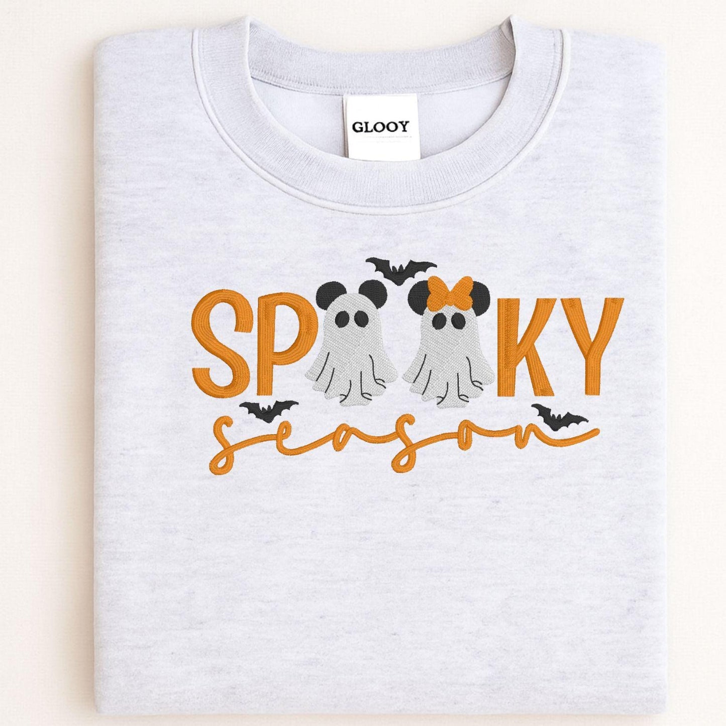 Spooky Season Ghost Embroidery Sweatshirt | Cute Halloween Fall Shirt | Cozy Autumn Pullover with Ghosts and Bows | Gift for Her