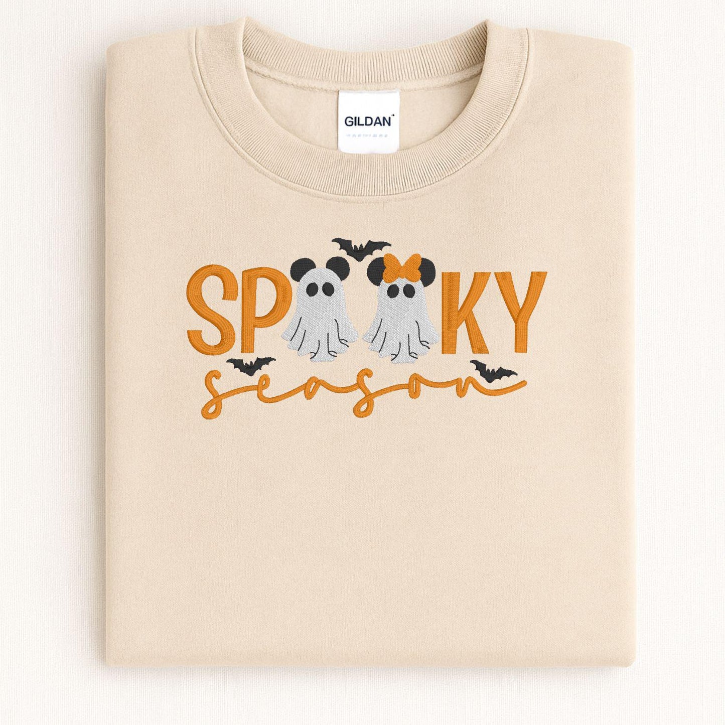 Spooky Season Ghost Embroidery Sweatshirt | Cute Halloween Fall Shirt | Cozy Autumn Pullover with Ghosts and Bows | Gift for Her