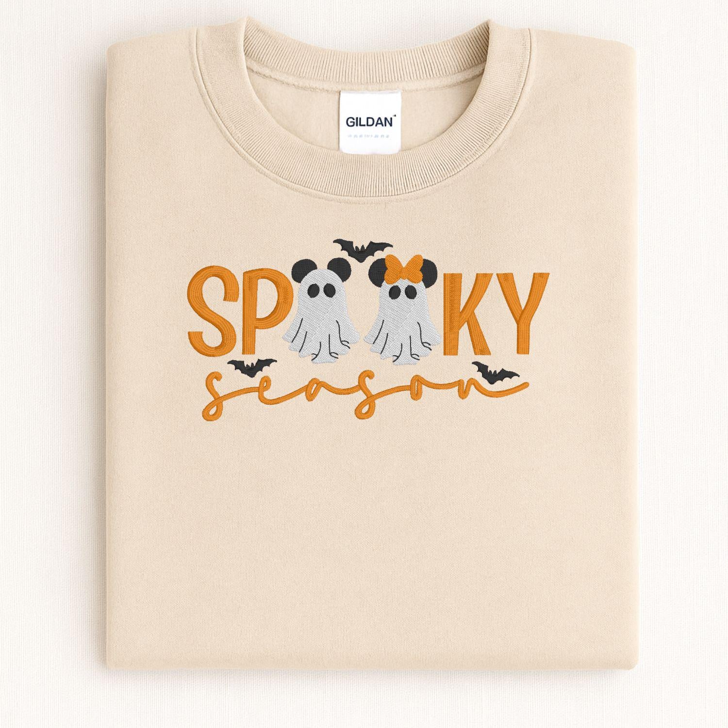 Spooky Season Ghost Embroidery Sweatshirt | Cute Halloween Fall Shirt | Cozy Autumn Pullover with Ghosts and Bows | Gift for Her