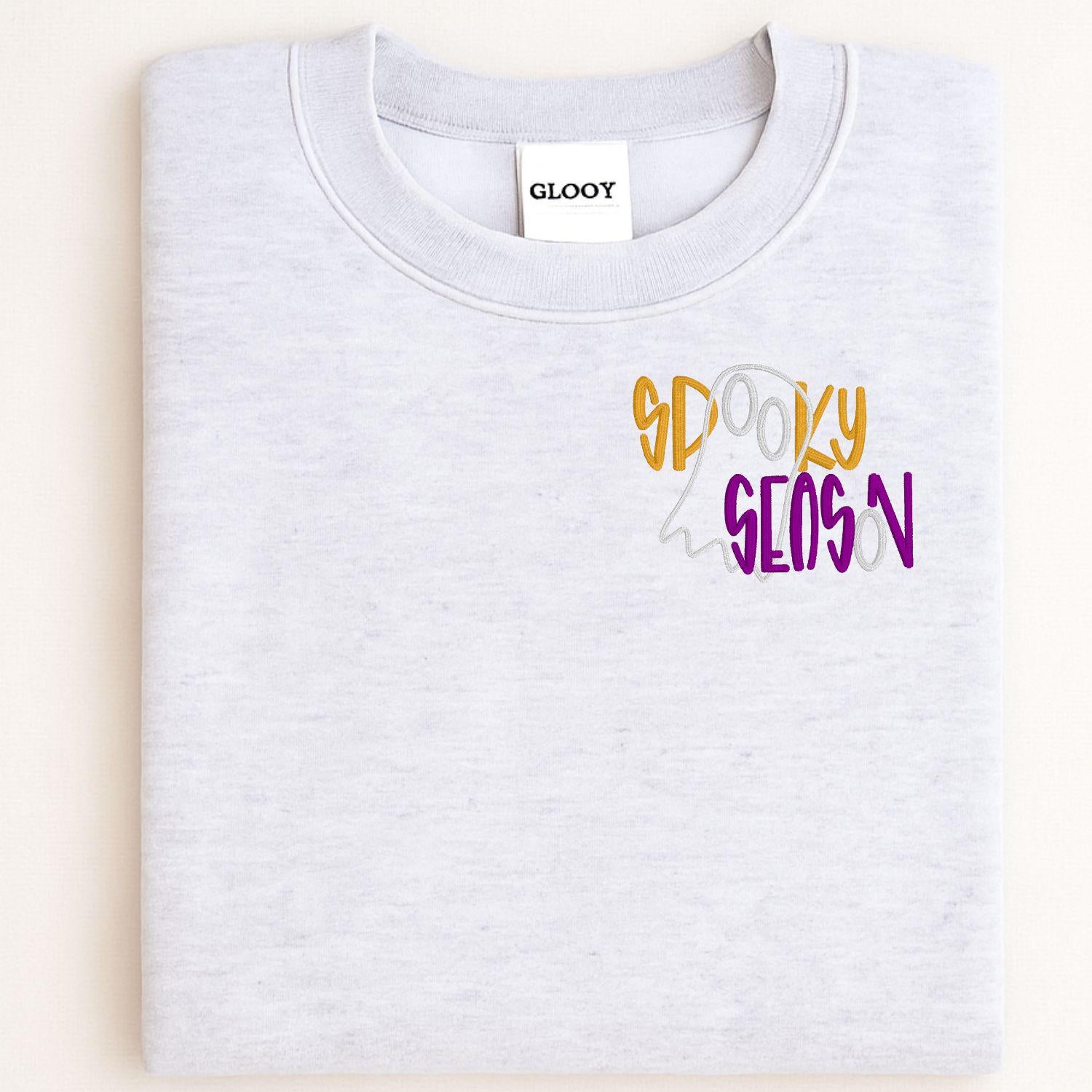 Spooky Season Ghost Embroidery Sweatshirt | Fall Halloween Pullover | Cozy Autumn Crewneck | Cute Boho Spooky Vibes Shirt