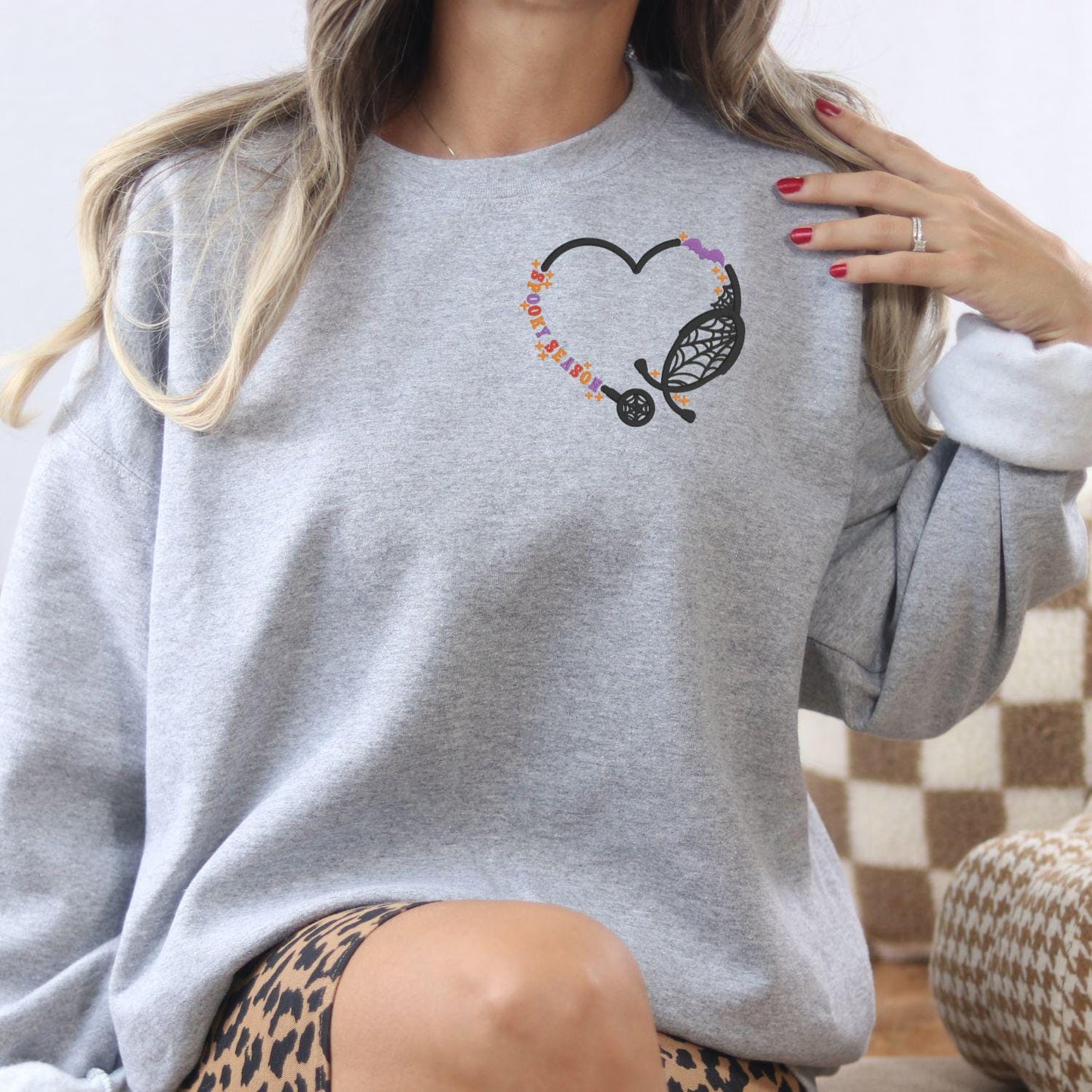 Spooky Season Nurse Sweatshirt • Halloween Stethoscope Embroidery • Fall Medical Crewneck • Cute Nurse Gift • Autumn Work Apparel