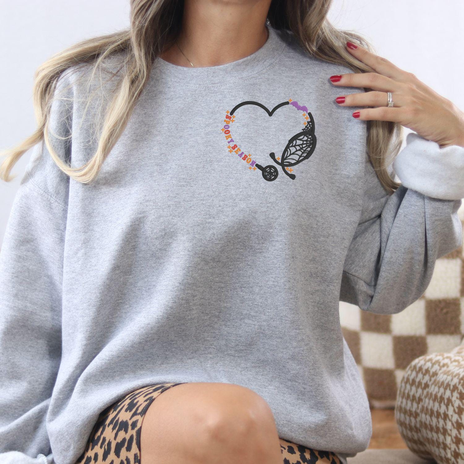 Spooky Season Nurse Sweatshirt • Halloween Stethoscope Embroidery • Fall Medical Crewneck • Cute Nurse Gift • Autumn Work Apparel