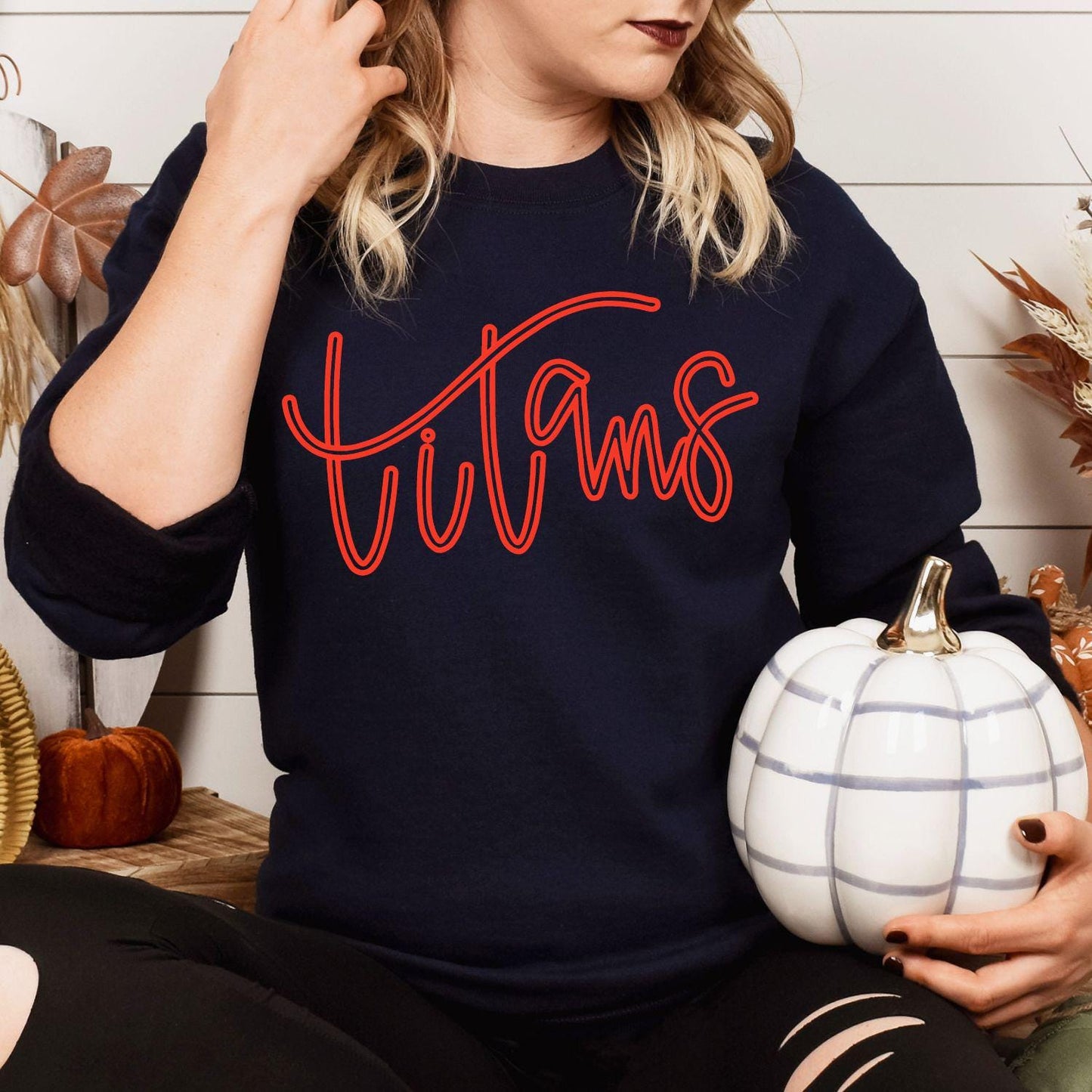 Puff Embroidery Titans Script Shirt | Custom Team Game Day Sweatshirt | School Spirit Crewneck | Sports Fan Fall Game Day Apparel