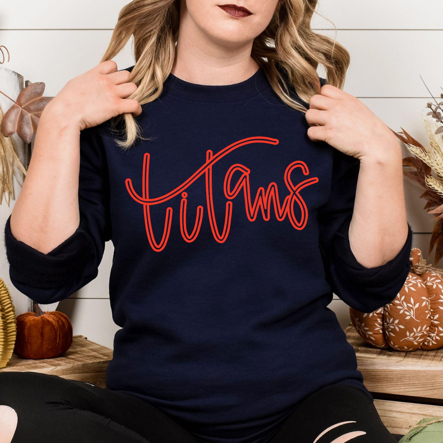 Puff Embroidery Titans Script Shirt | Custom Team Game Day Sweatshirt | School Spirit Crewneck | Sports Fan Fall Game Day Apparel