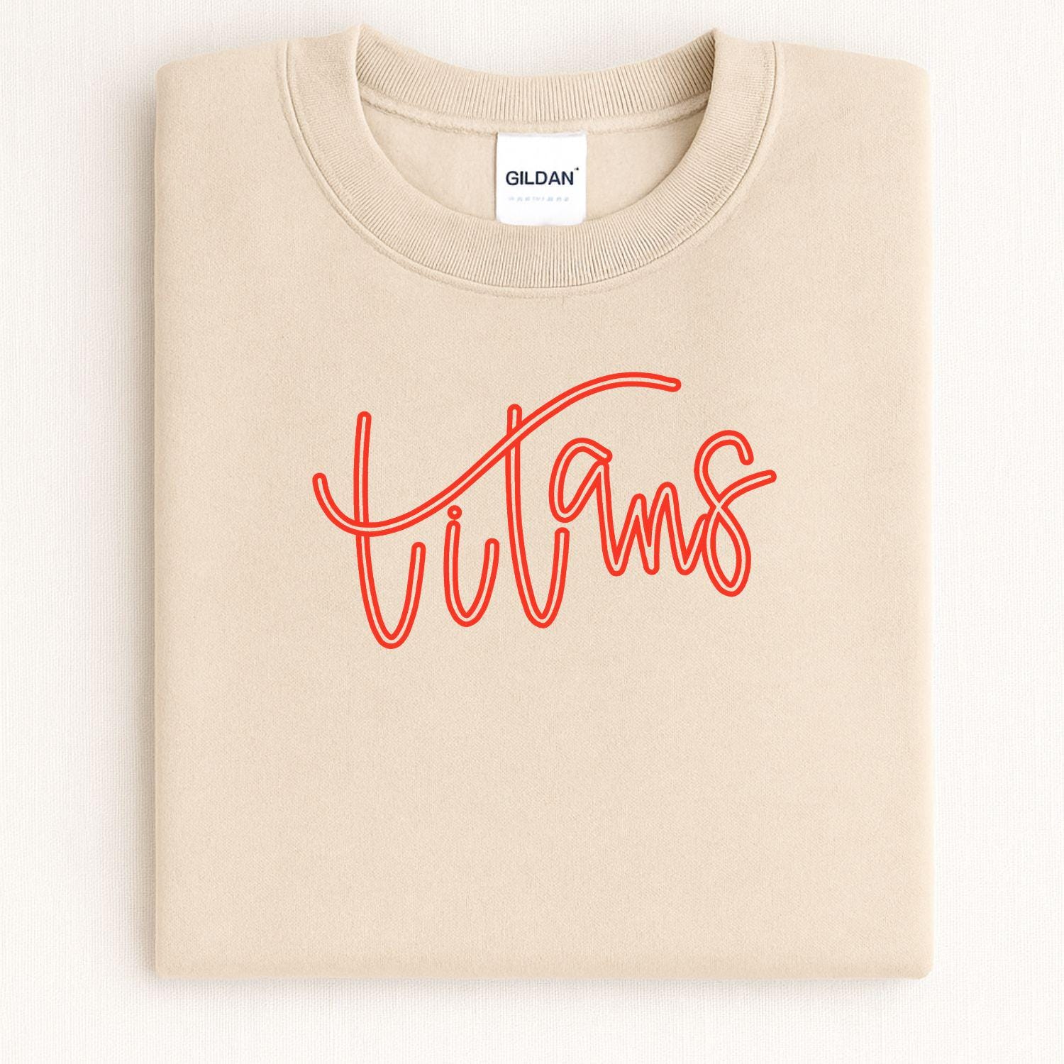 Puff Embroidery Titans Script Shirt | Custom Team Game Day Sweatshirt | School Spirit Crewneck | Sports Fan Fall Game Day Apparel