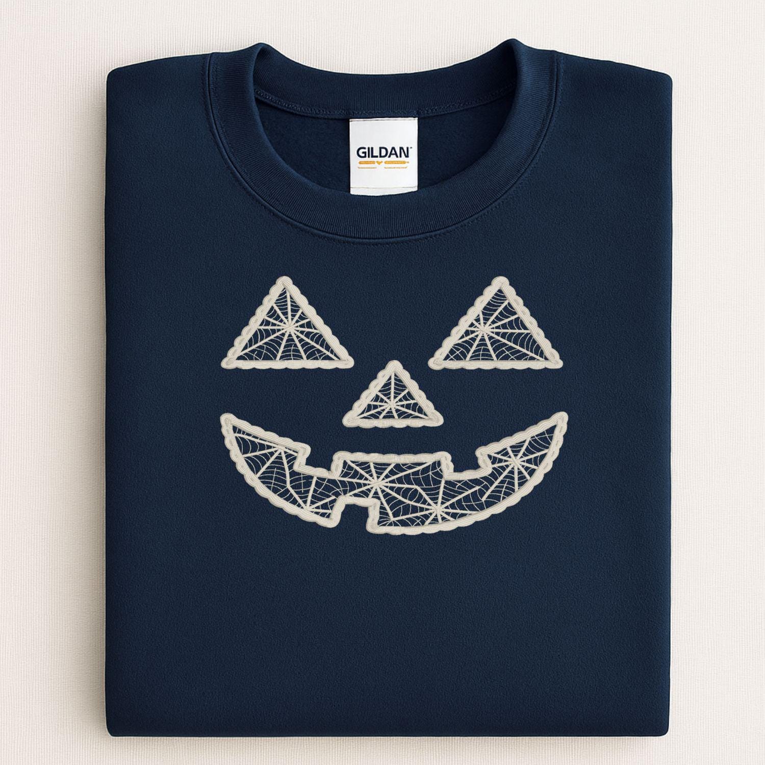 Fall Pumpkin Face Embroidery Sweatshirt • Cozy Autumn Jack O Lantern Crewneck • Halloween Pumpkin Stitch Shirt • Fall Season Top