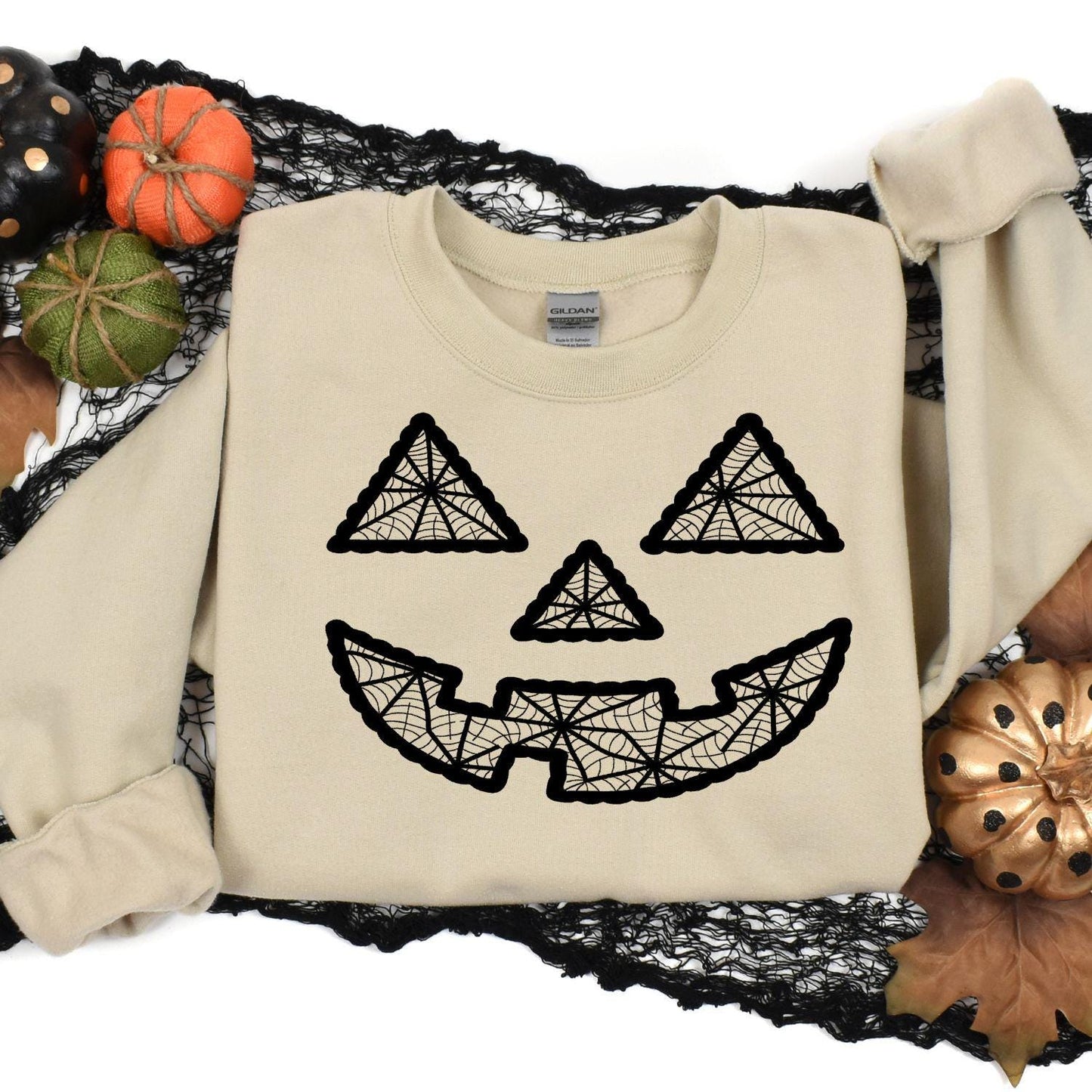 Fall Pumpkin Face Embroidery Sweatshirt • Cozy Autumn Jack O Lantern Crewneck • Halloween Pumpkin Stitch Shirt • Fall Season Top