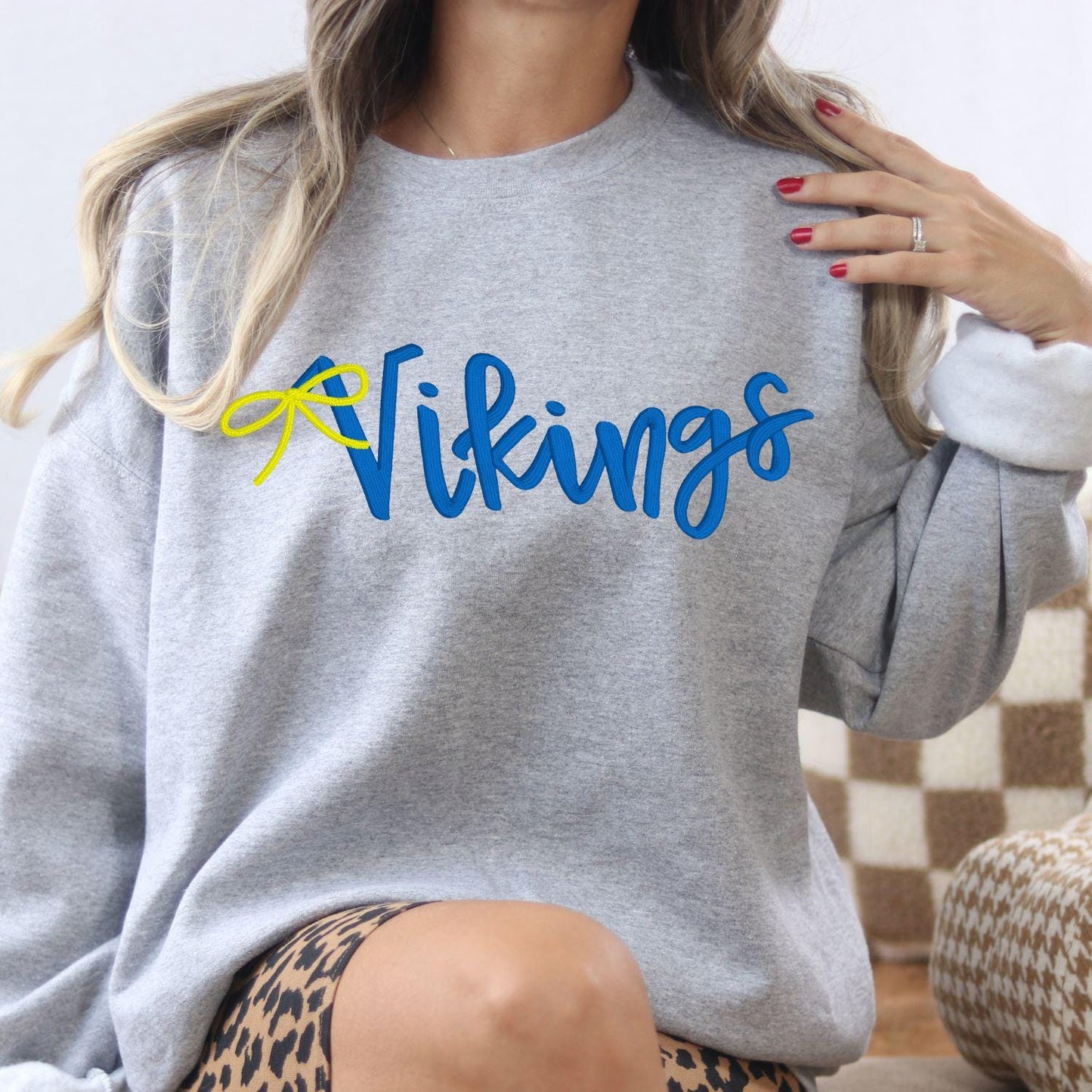 Game Day Embroidery Sweatshirt | Custom Team Spirit Pullover with Bow | School Pride Cozy Football Game Day Crewneck Top