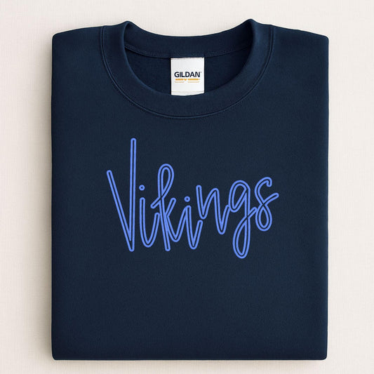 Vikings Game Day Puff Embroidery Sweatshirt | Custom Team Spirit Pullover with Bow | School Pride Cozy Football Game Day Crewneck Top