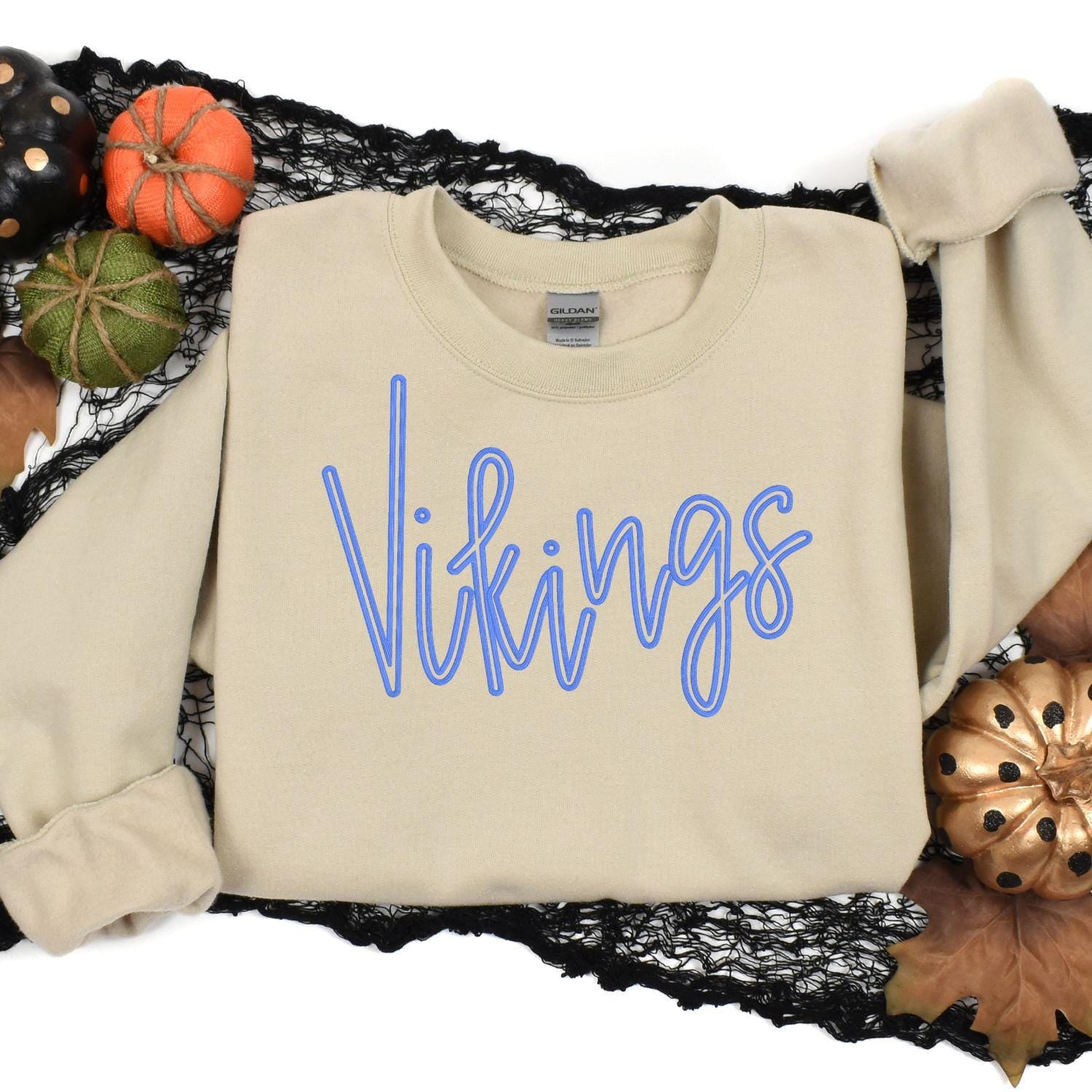 Vikings Game Day Puff Embroidery Sweatshirt | Custom Team Spirit Pullover with Bow | School Pride Cozy Football Game Day Crewneck Top