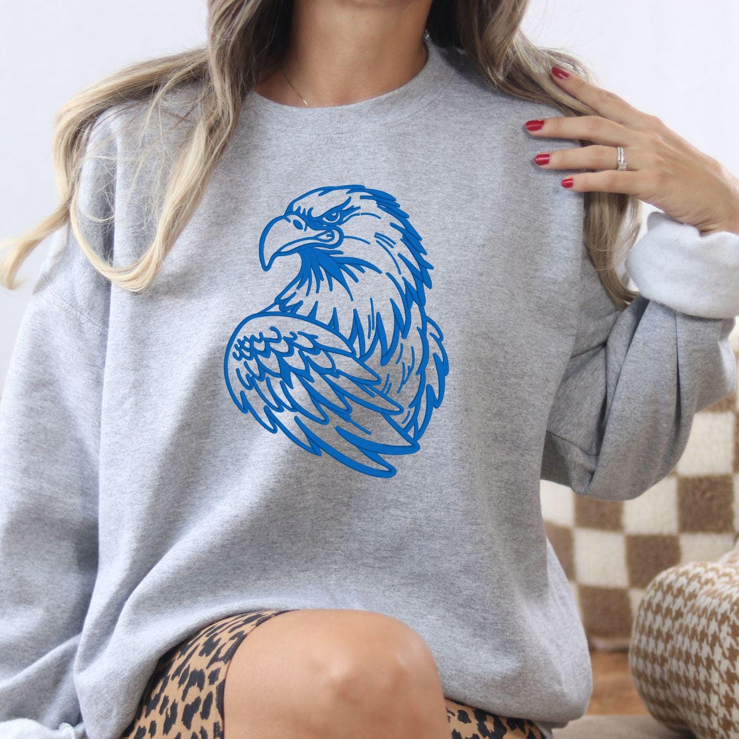 Eagle Mascot Embroidered Sweatshirt, School Spirit Crewneck, Sports Team Fan Apparel, Custom School Pride Shirt, Game Day Outfit