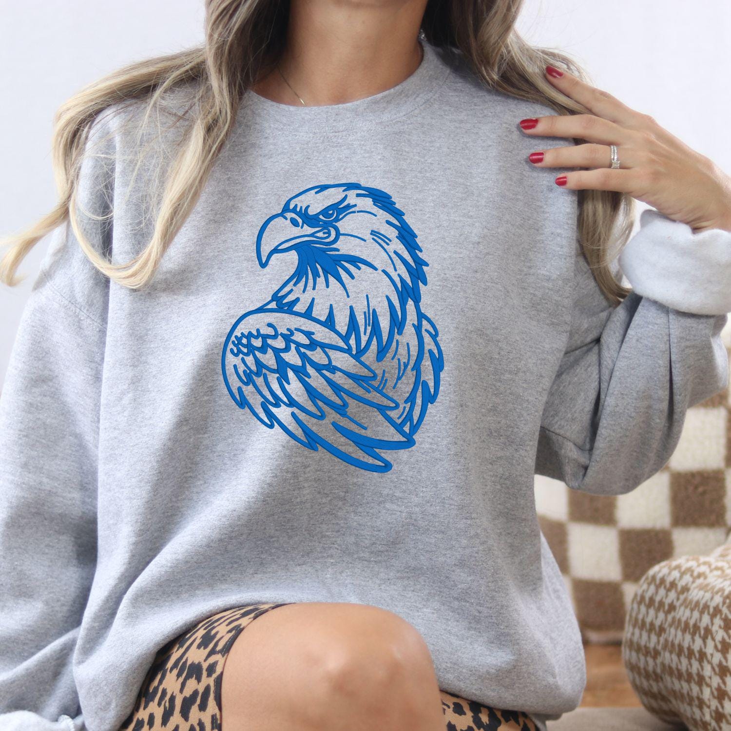 Eagle Mascot Embroidered Sweatshirt, School Spirit Crewneck, Sports Team Fan Apparel, Custom School Pride Shirt, Game Day Outfit