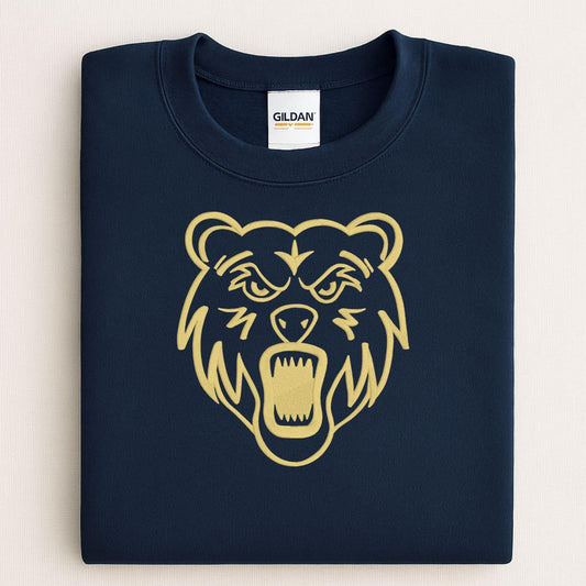 Embroidered Bear Mascot Crewneck Sweatshirt | Unisex School Spirit Team Apparel | Custom Sports Game Day Outfit | Gift for Fans