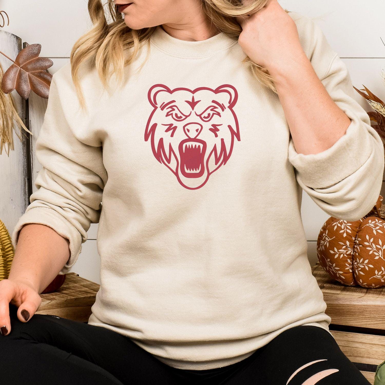 Embroidered Bear Mascot Crewneck Sweatshirt | Unisex School Spirit Team Apparel | Custom Sports Game Day Outfit | Gift for Fans