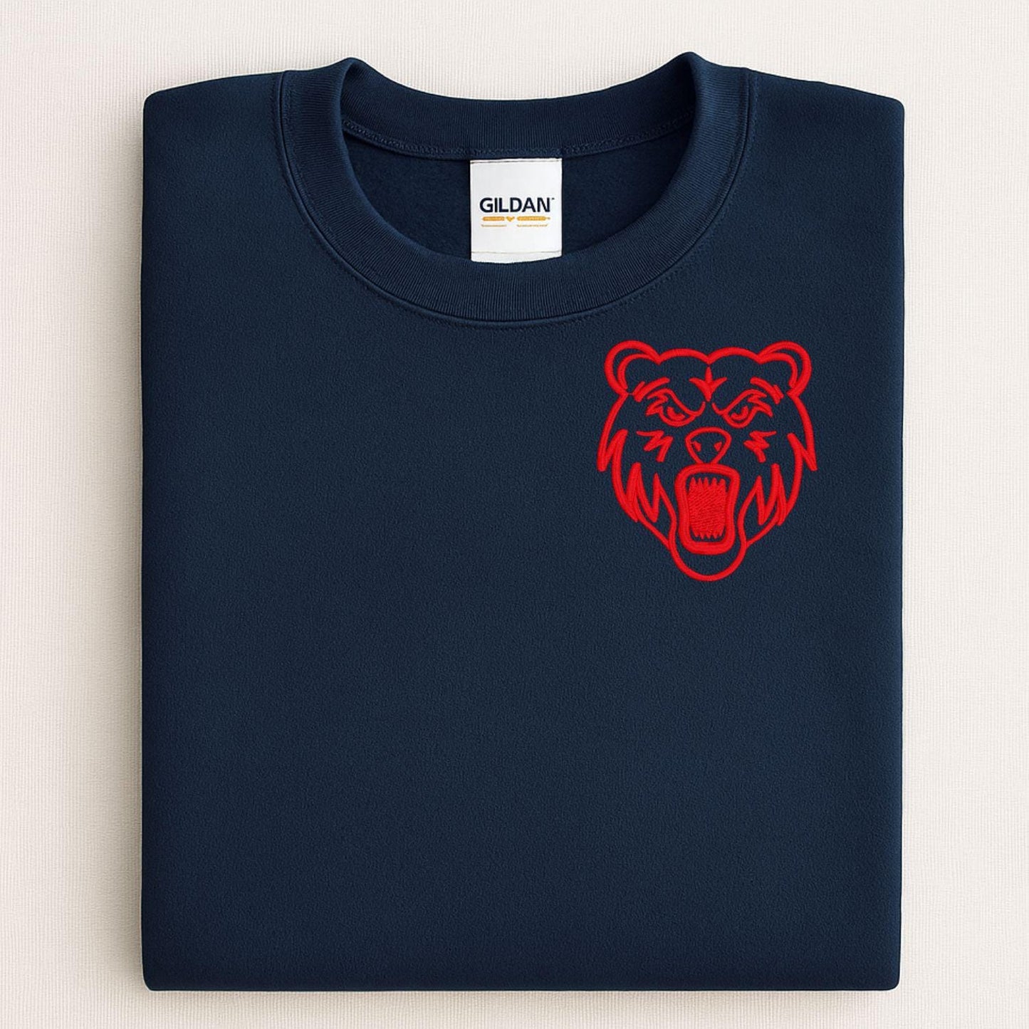 Embroidered left chest Bear Mascot Crewneck Sweatshirt | Unisex School Spirit Team Apparel | Custom Sports Game Day Outfit | Gift for Fans