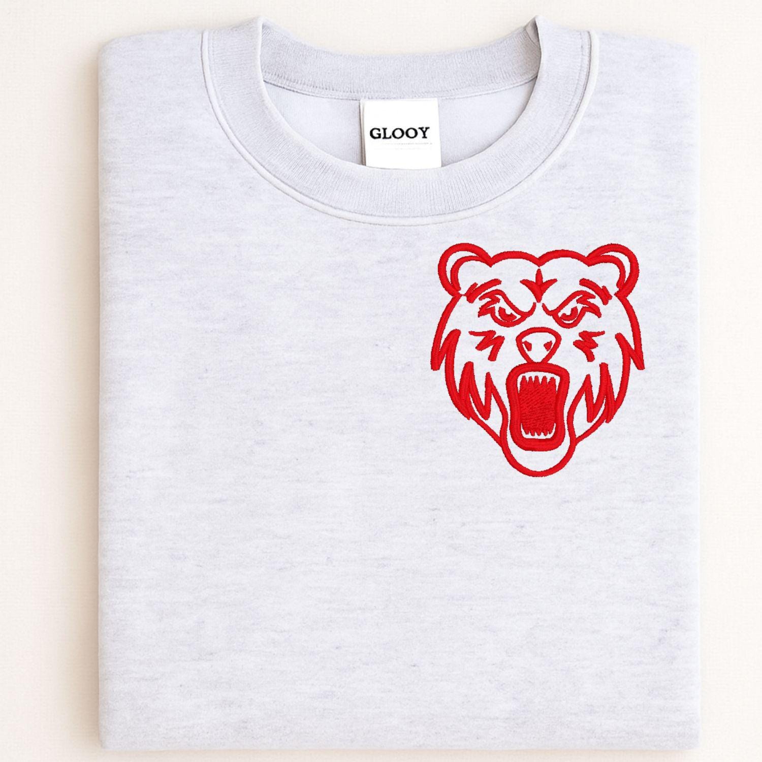 Embroidered left chest Bear Mascot Crewneck Sweatshirt | Unisex School Spirit Team Apparel | Custom Sports Game Day Outfit | Gift for Fans