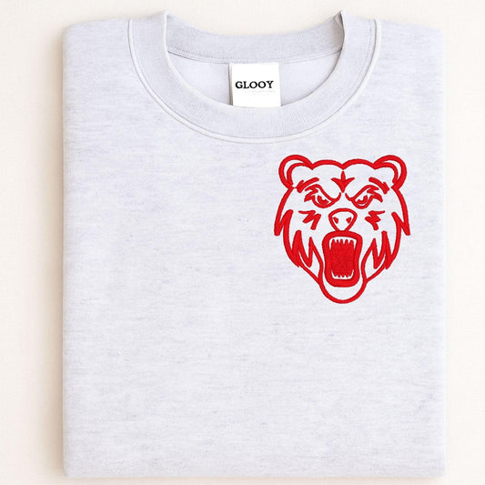 Embroidered left chest Bear Mascot Crewneck Sweatshirt | Unisex School Spirit Team Apparel | Custom Sports Game Day Outfit | Gift for Fans