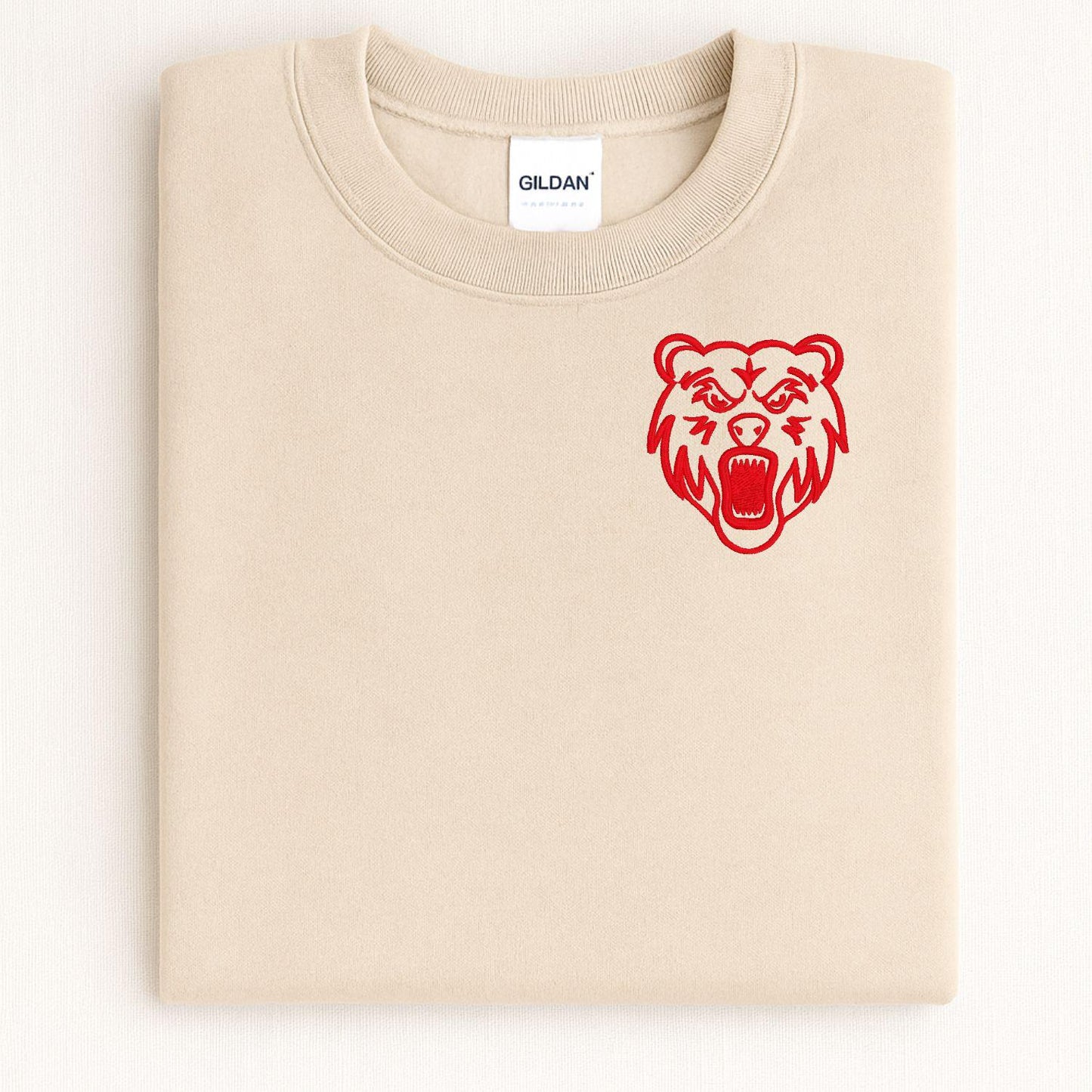 Embroidered left chest Bear Mascot Crewneck Sweatshirt | Unisex School Spirit Team Apparel | Custom Sports Game Day Outfit | Gift for Fans