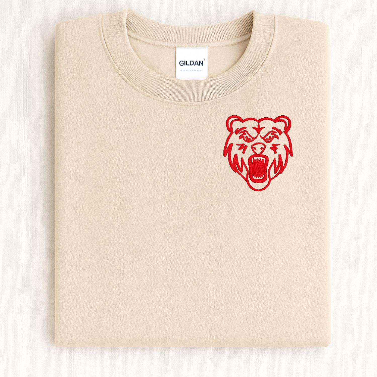 Embroidered left chest Bear Mascot Crewneck Sweatshirt | Unisex School Spirit Team Apparel | Custom Sports Game Day Outfit | Gift for Fans