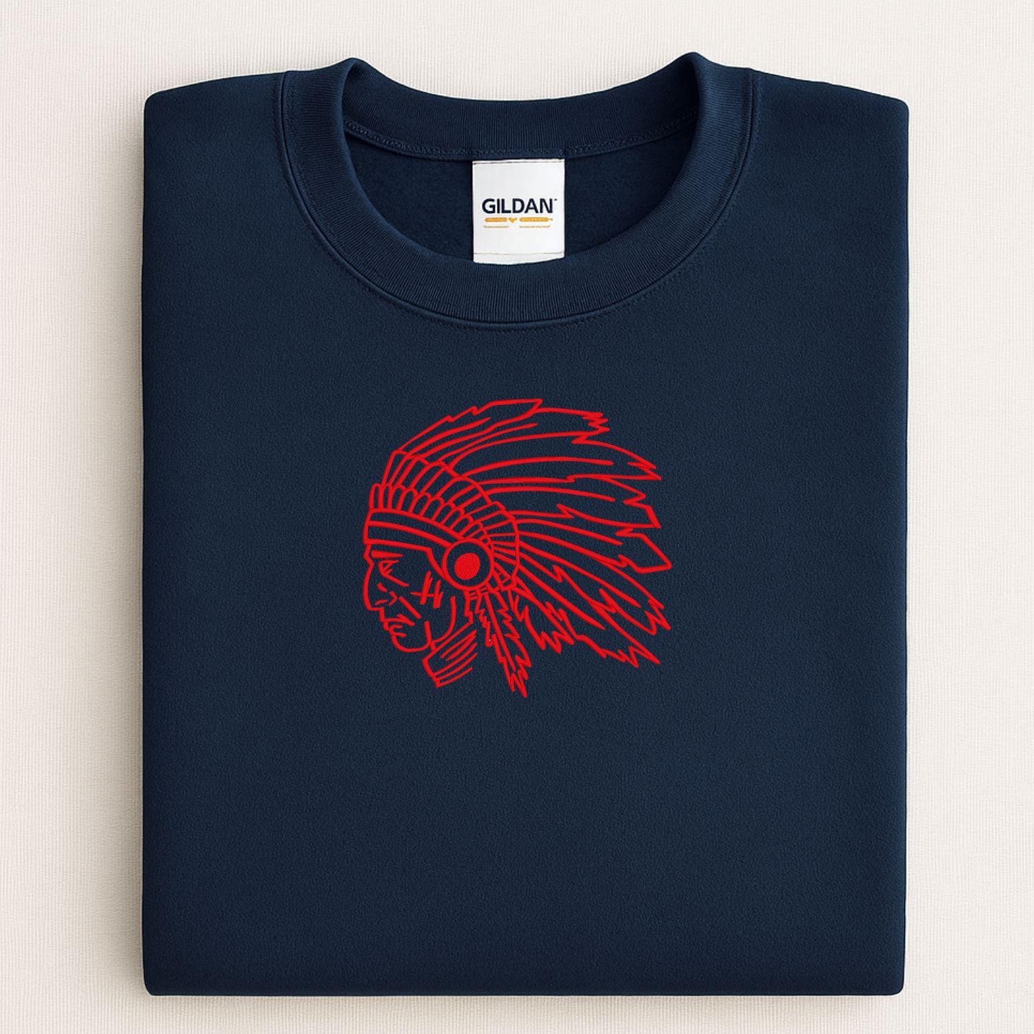Custom Indians Mascot Crewneck Sweatshirt | Embroidered Native Headdress Design | School Spirit Apparel | Game Day Fan Gift Unisex