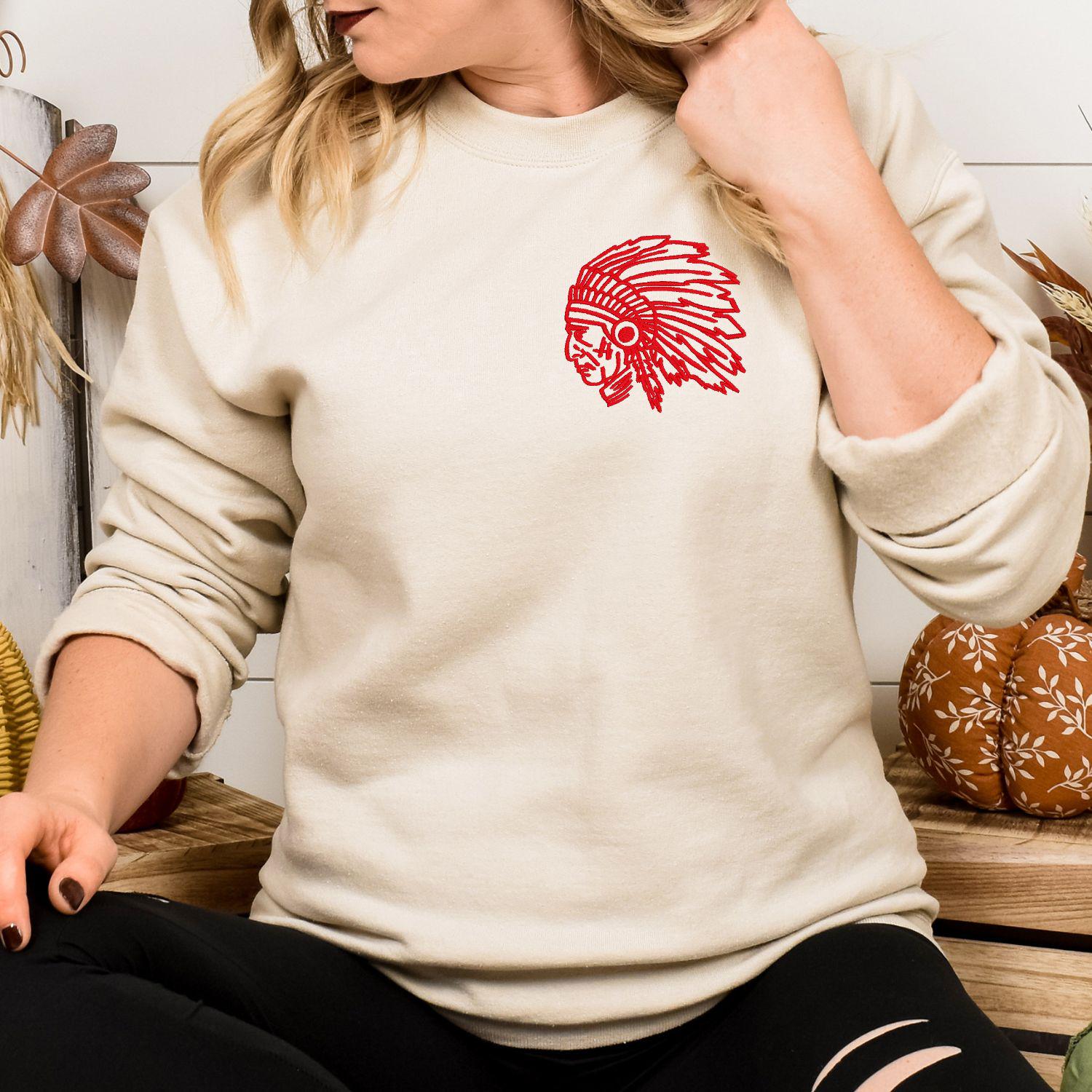 Embroidered left chest vintage Mascot Crewneck Sweatshirt | Unisex School Spirit Team Apparel | Custom Sports Game Day Outfit, Gift for Fans