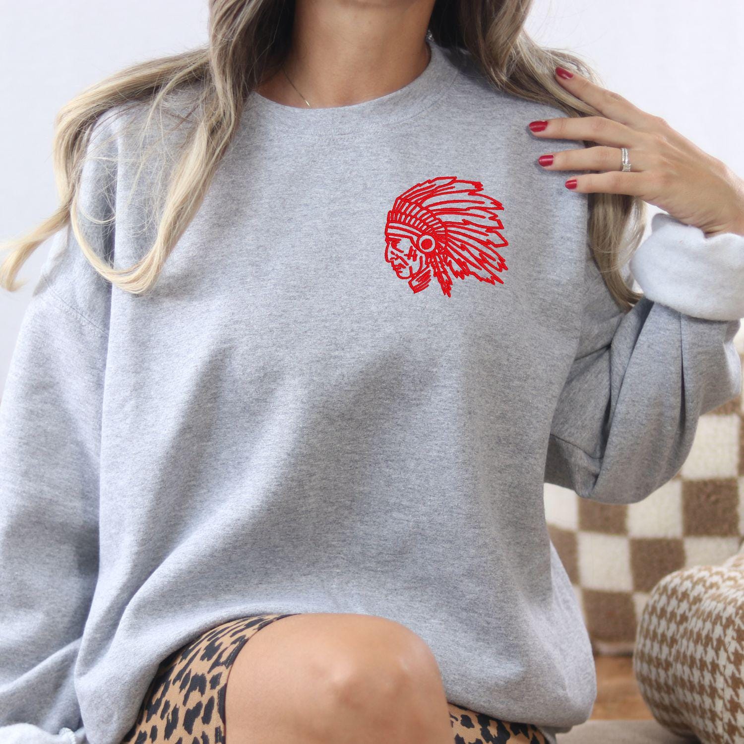 Embroidered left chest vintage Mascot Crewneck Sweatshirt | Unisex School Spirit Team Apparel | Custom Sports Game Day Outfit, Gift for Fans