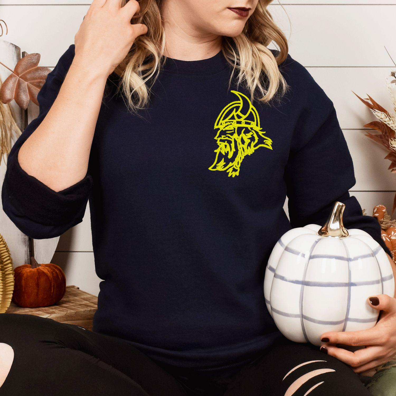 Embroidered left chest vintage Mascot Crewneck Sweatshirt | Unisex School Spirit Team Apparel | Custom Sports Game Day Outfit, Gift for Fans