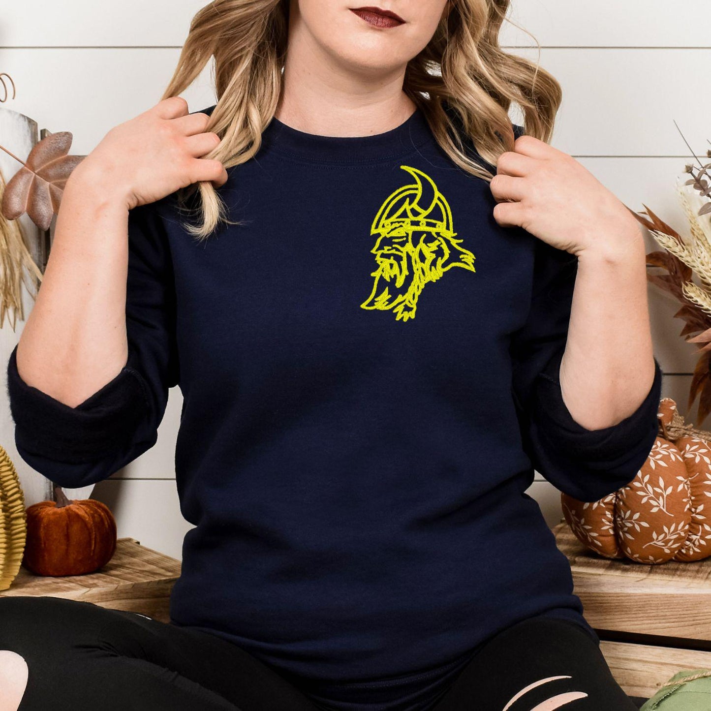 Embroidered left chest vintage Mascot Crewneck Sweatshirt | Unisex School Spirit Team Apparel | Custom Sports Game Day Outfit, Gift for Fans