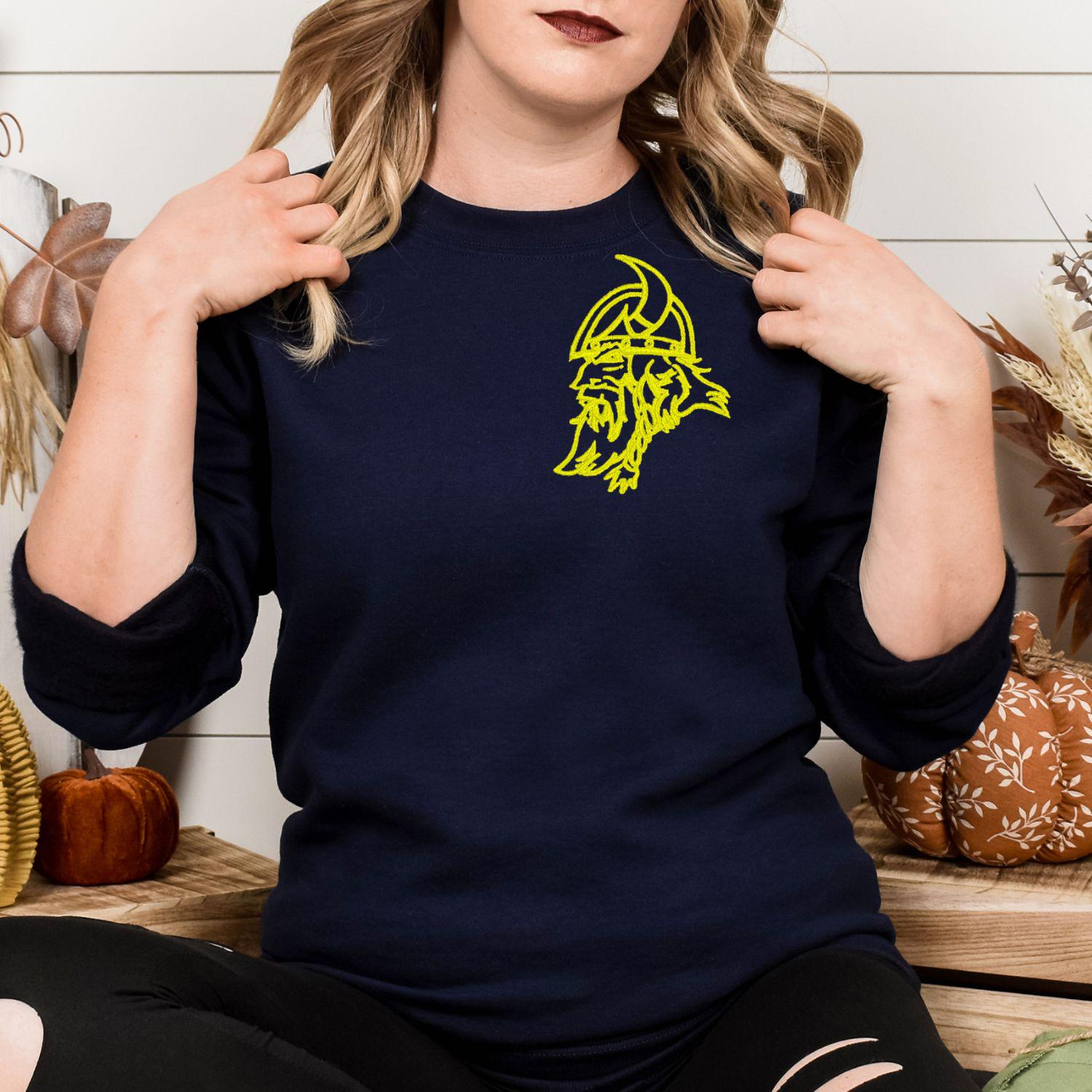 Embroidered left chest vintage Mascot Crewneck Sweatshirt | Unisex School Spirit Team Apparel | Custom Sports Game Day Outfit, Gift for Fans